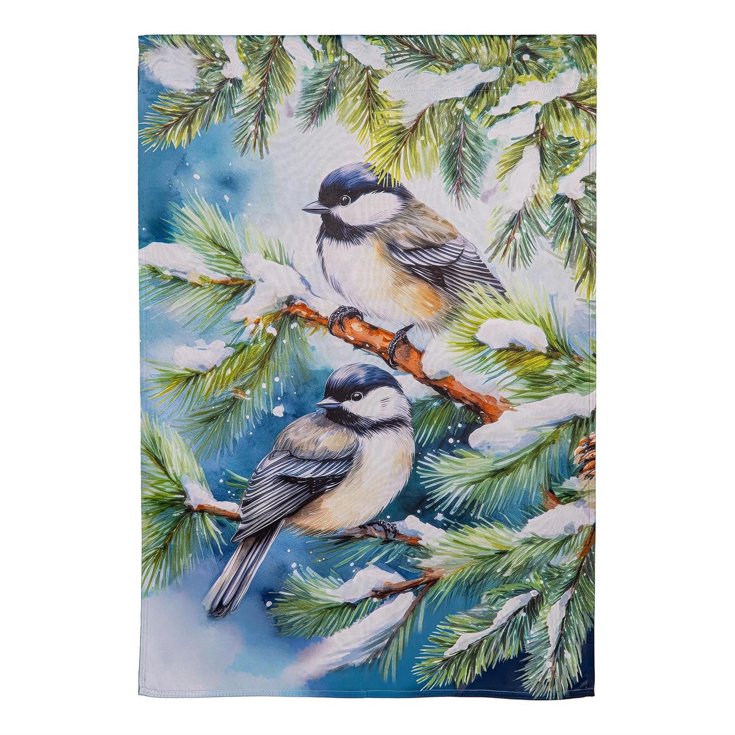 House Flag - Suede - Winter Chickadee Friends