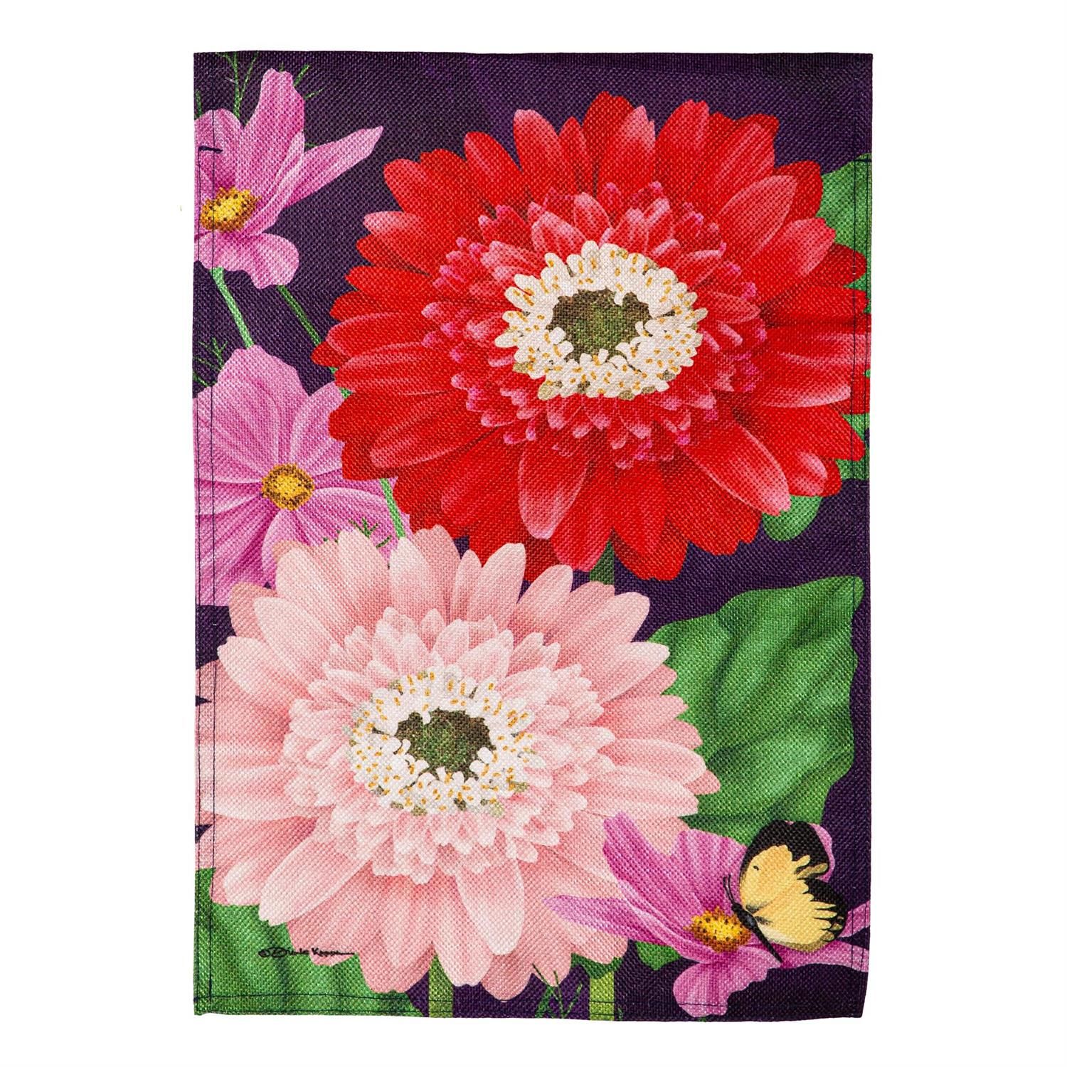 Garden Flag - Burlap - Blooming Gerbera
