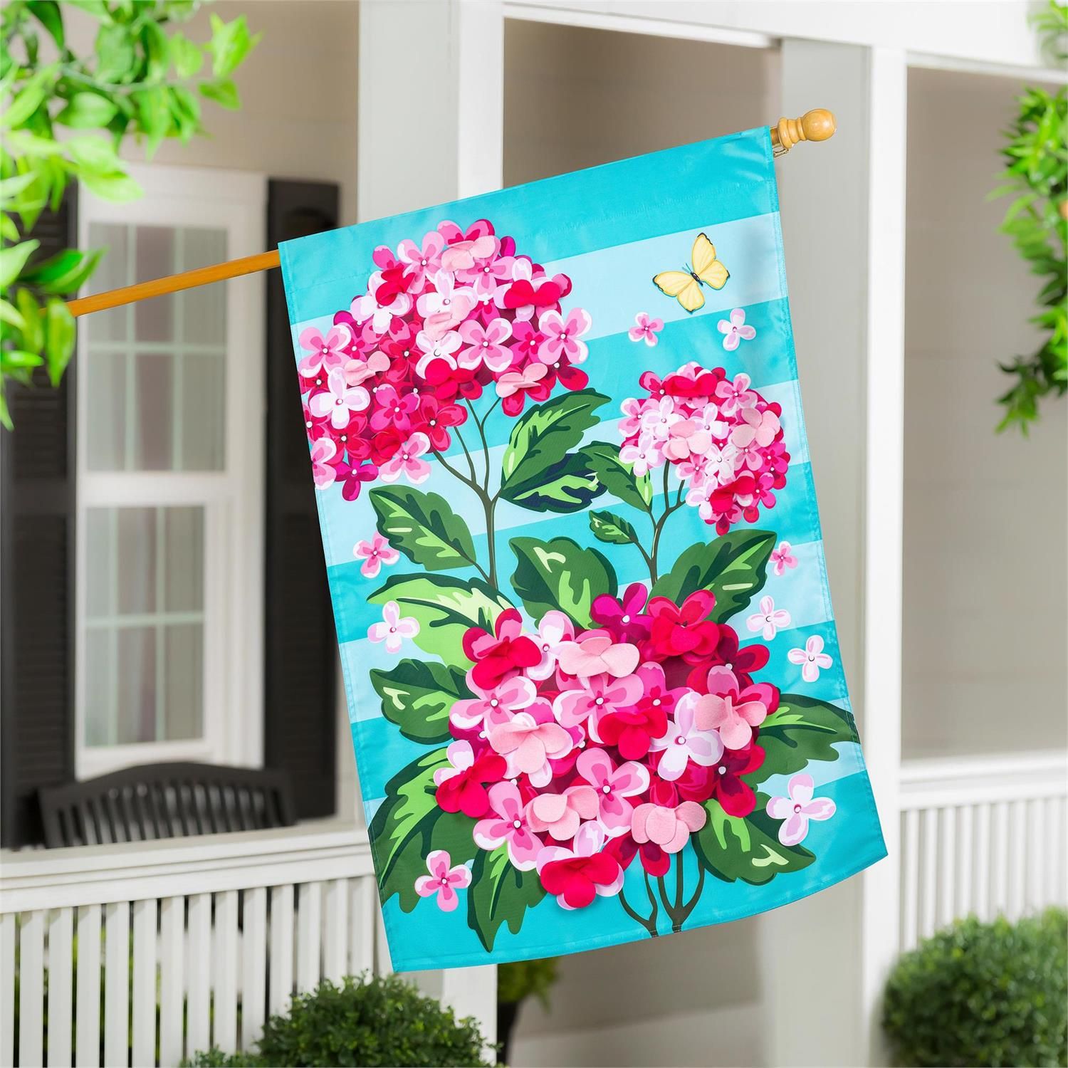 House Flag - Applique - Pink Hydrangeas