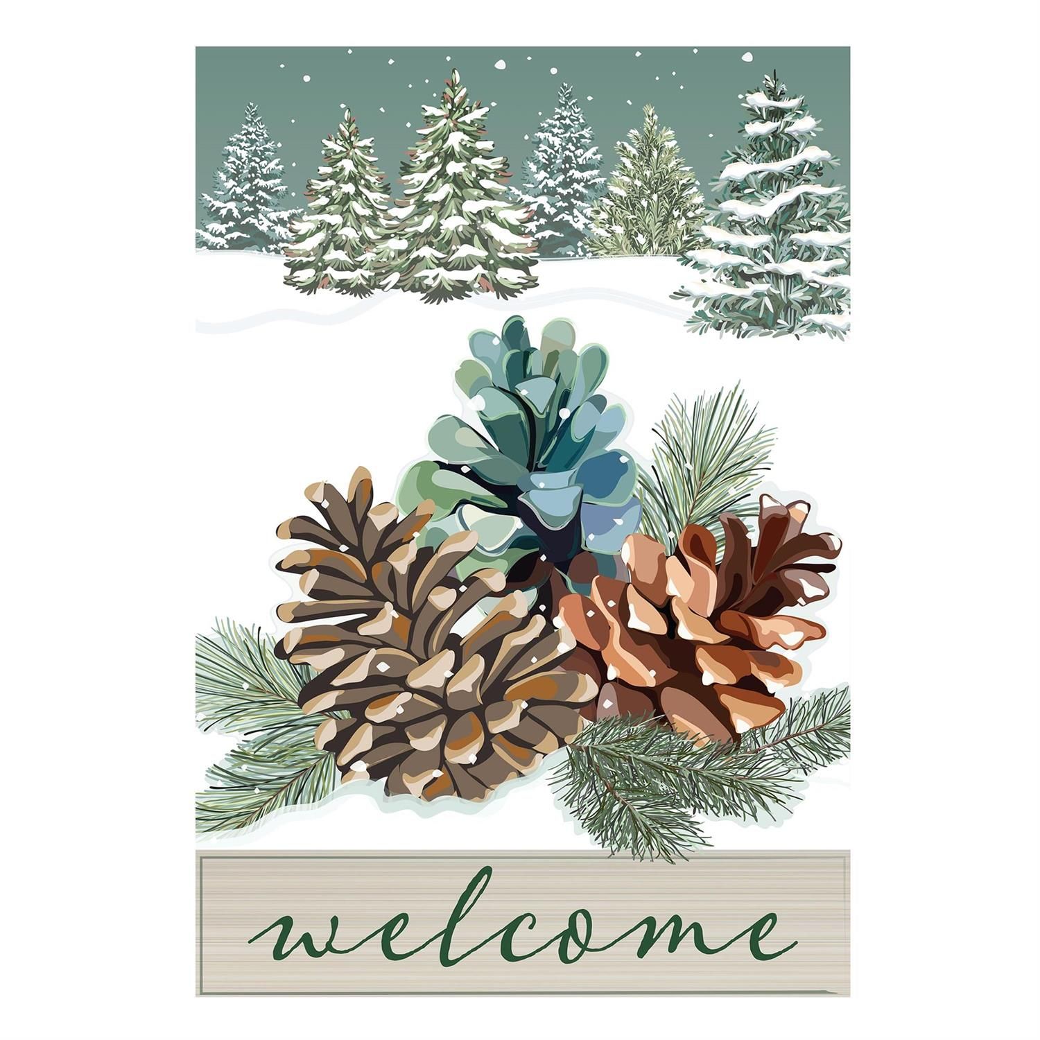 House Flag - Applique - Winter Pinecones