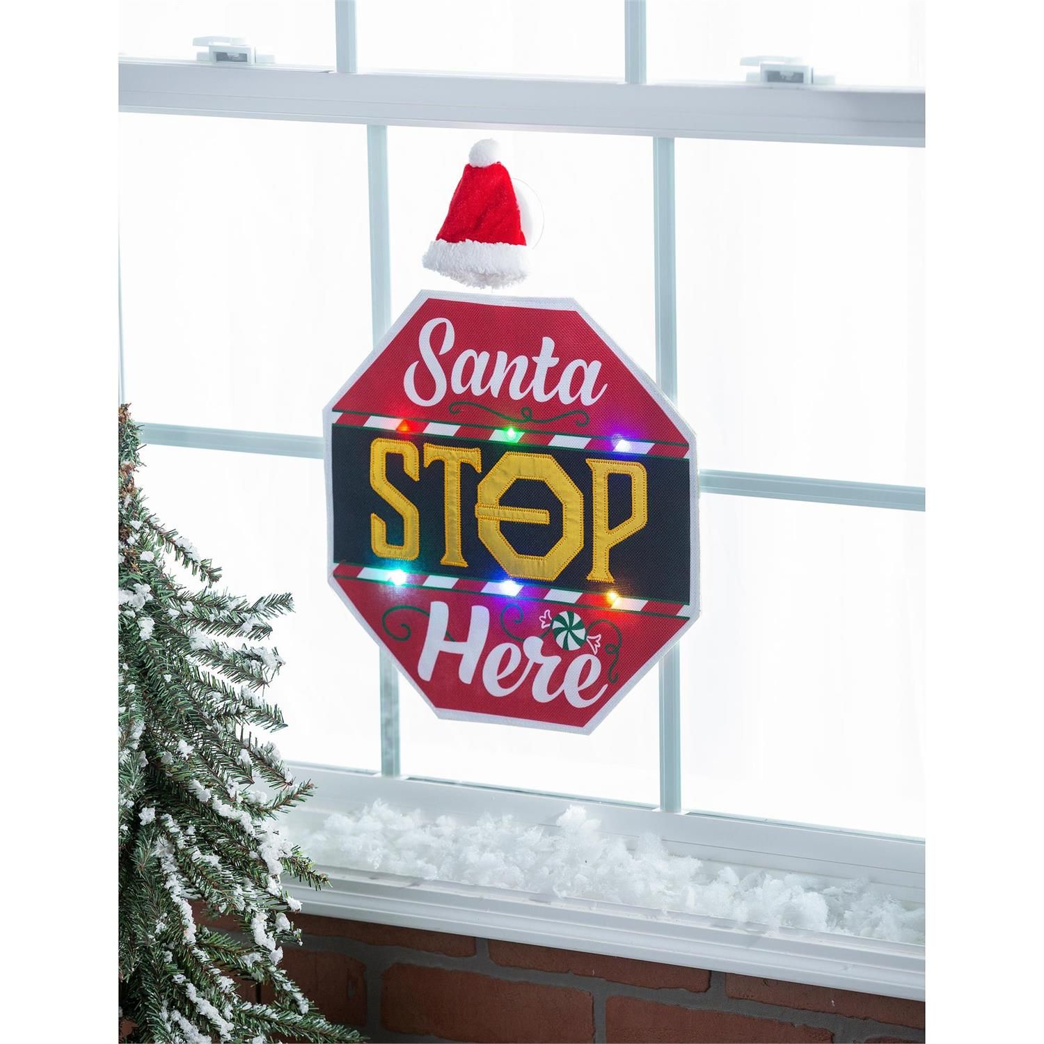 Window Decor - LED - Classic Santa Stop Here
