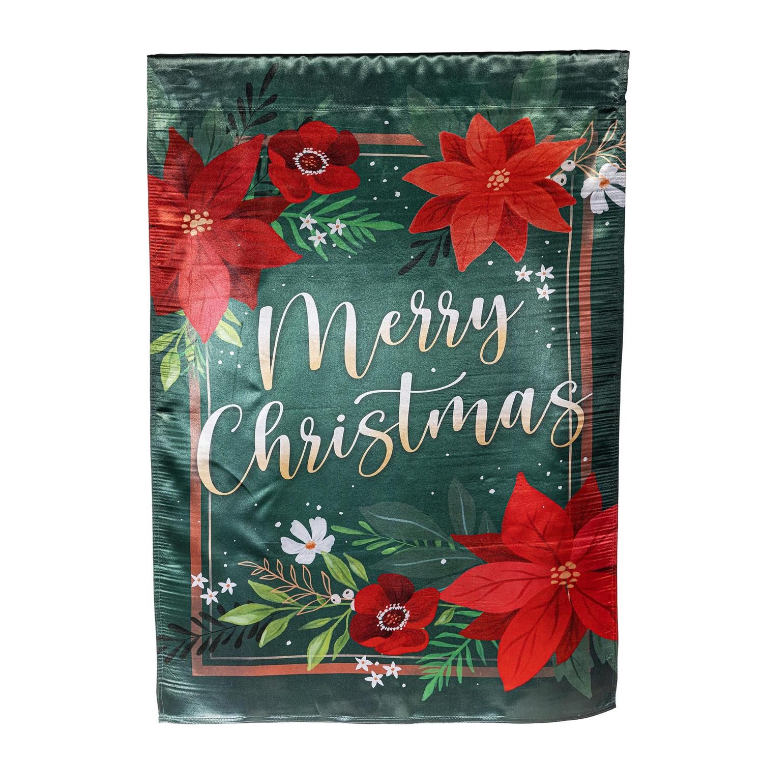 House Flag - Luster - Floral Merry Christmas