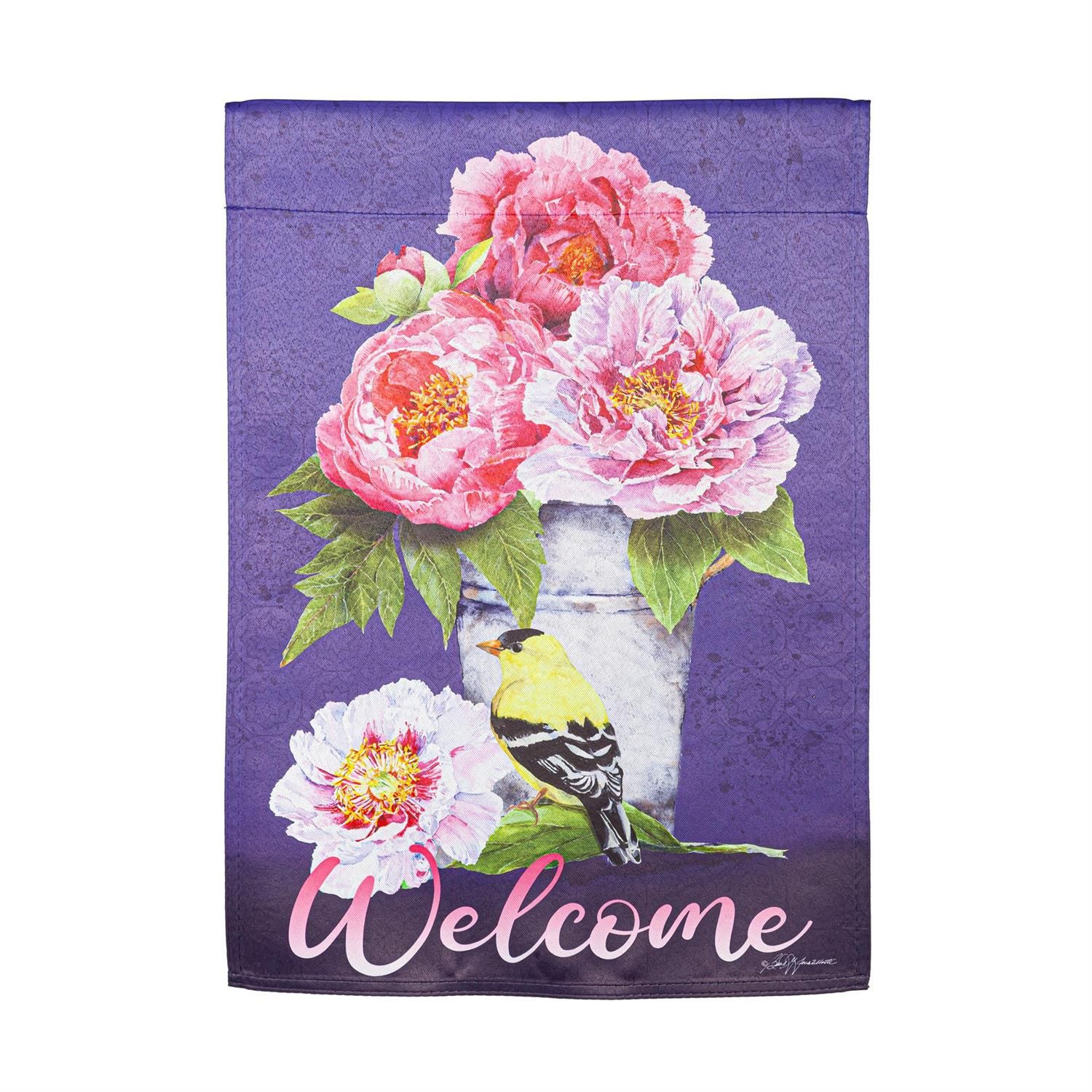 Garden Flag - Suede - Bucket Of Peonies