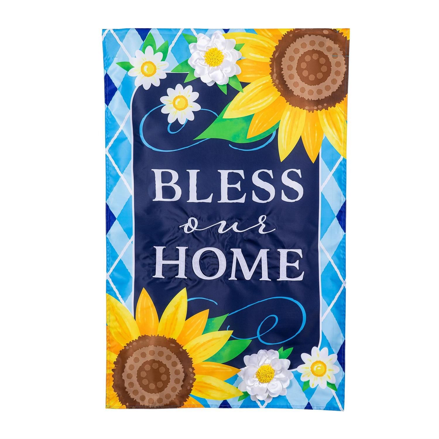 House Flag - Applique - Bless Our Home Sunflowers