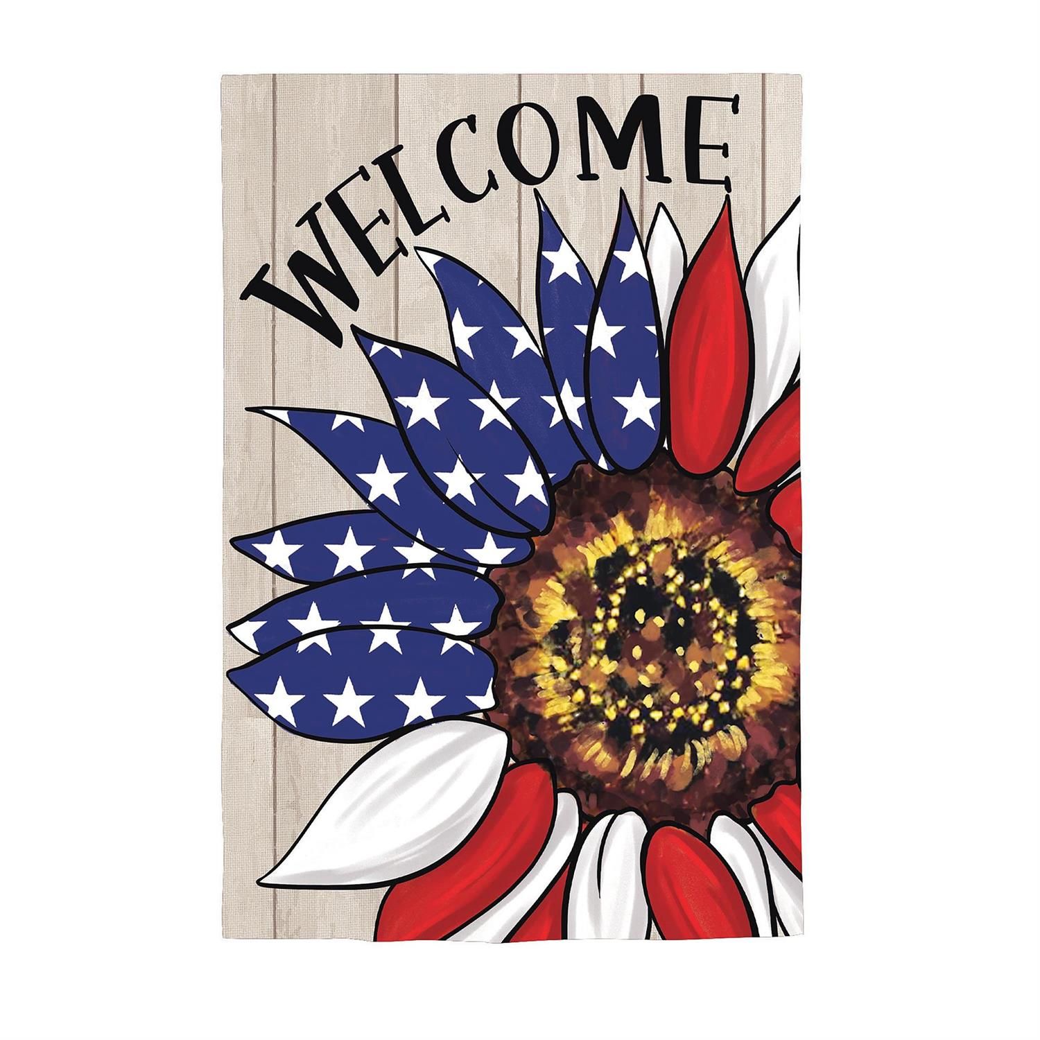 House Flag - Burlap - Patriotic Sunflower
