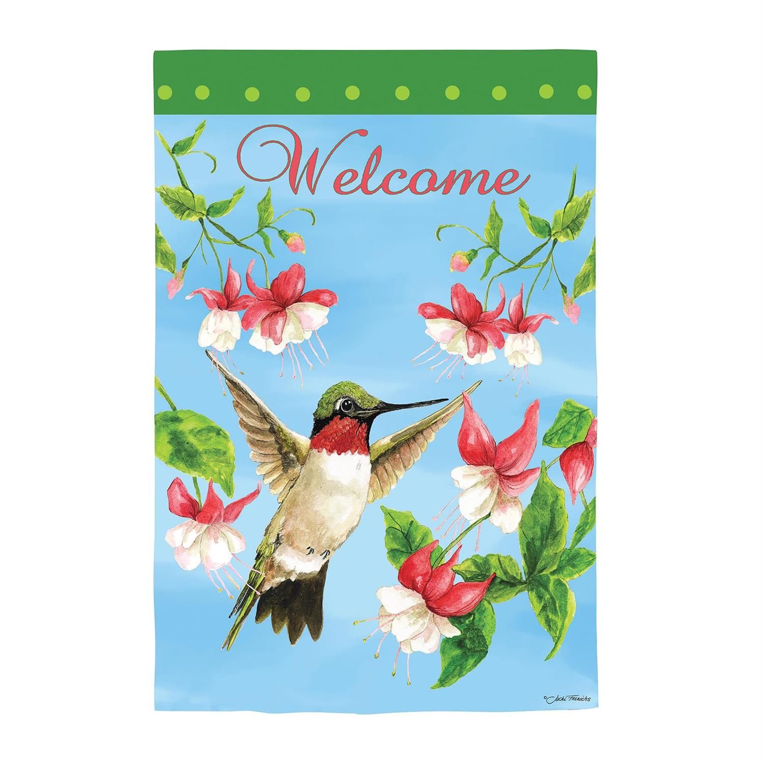 House Flag - Luster - Hummingbird And Flowers