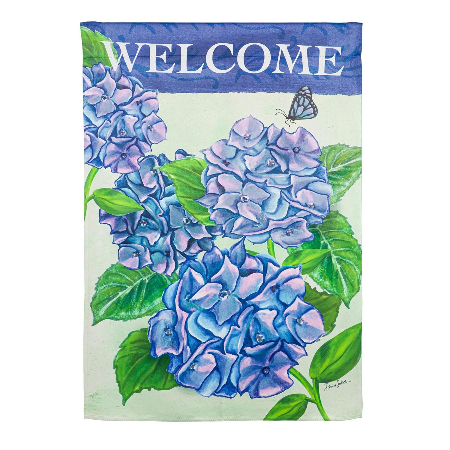 House Flag - Suede - Welcome Garden Hydrangeas