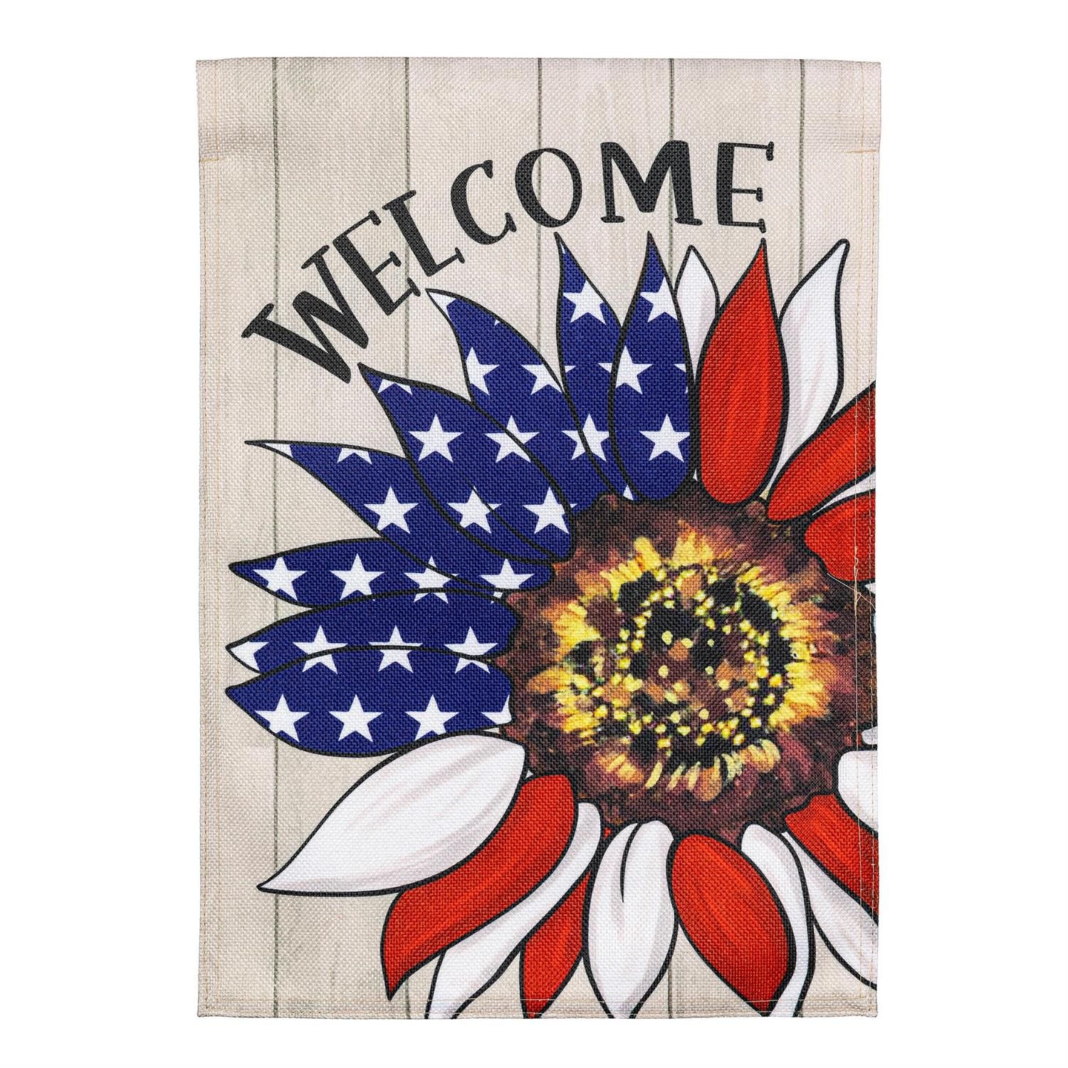 Garden Flag - Burlap - Patriotic Sunflower