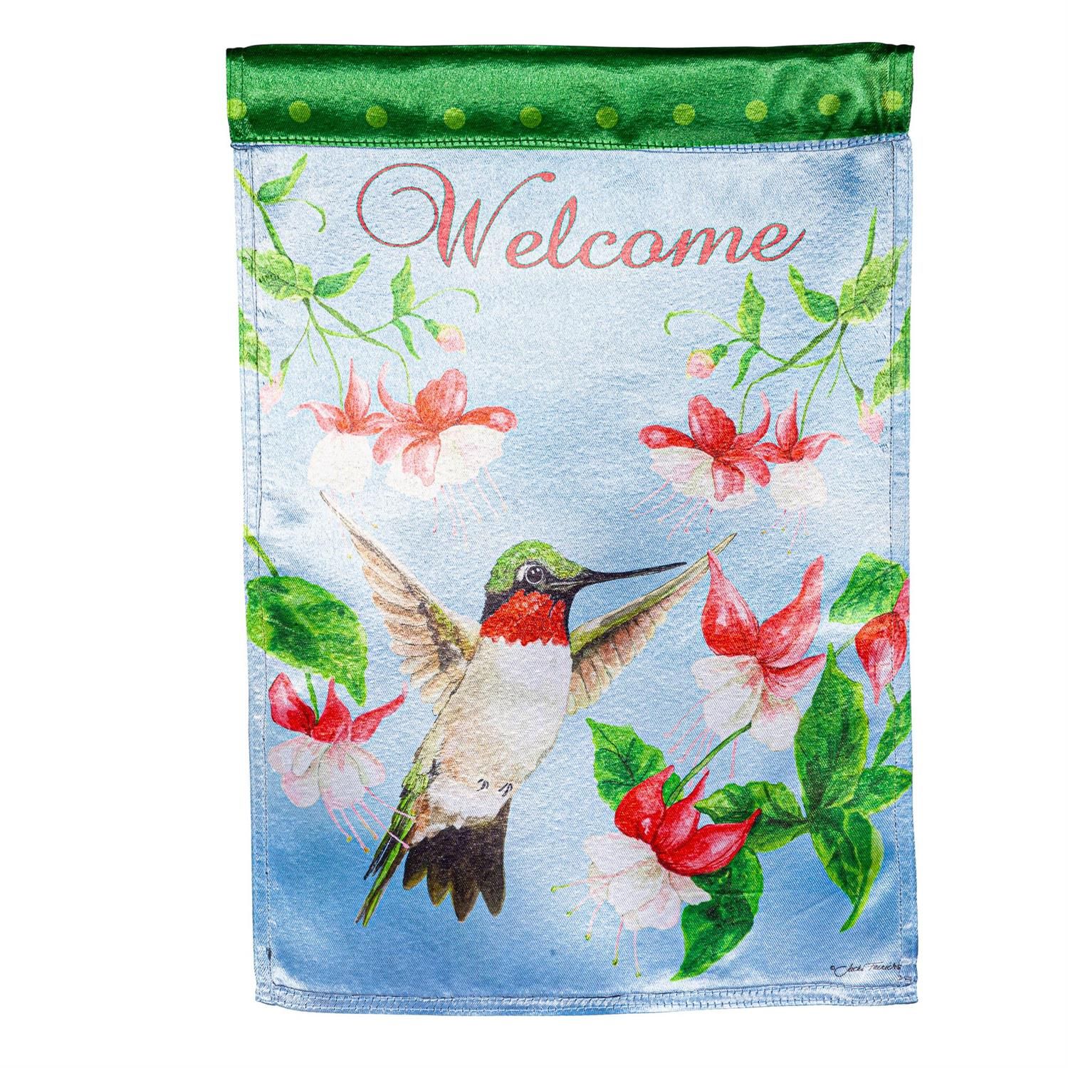 Garden Flag - Luster - Hummingbird And Flowers