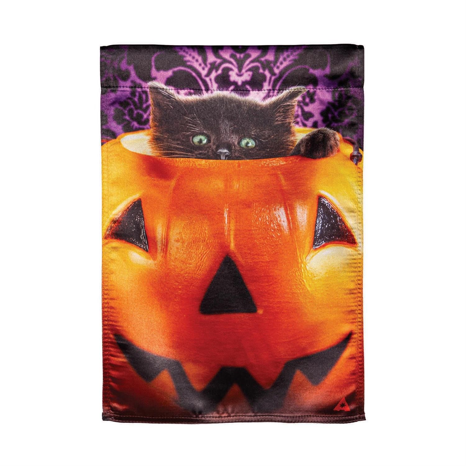 Garden Flag - Luster - Kitten In Pumpkin Bucket