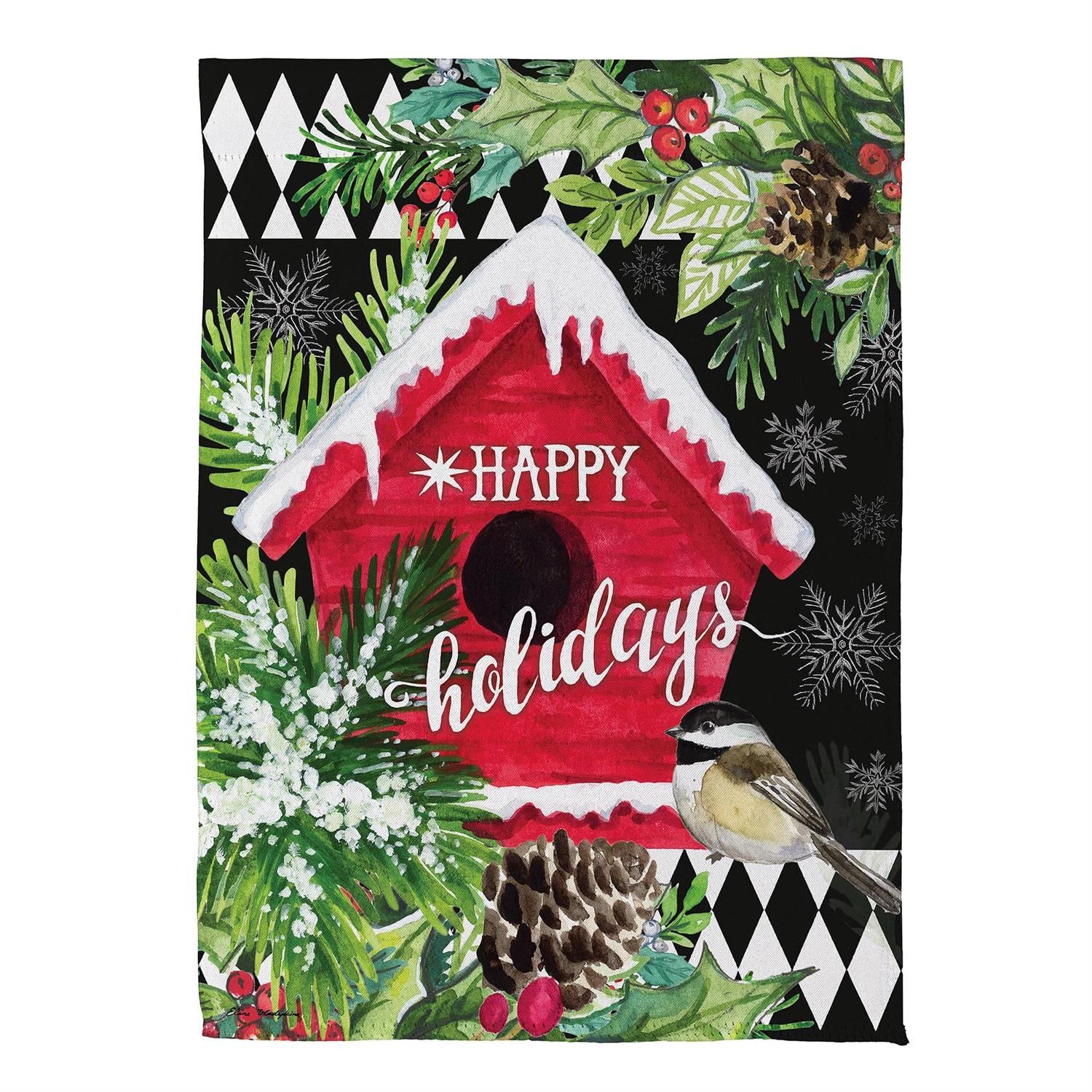 Garden Flag - Suede - Floral Red Birdhouse