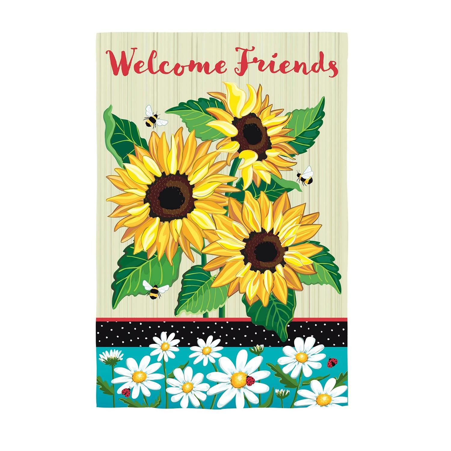 House Flag - Applique - Sunflowers And Daisies