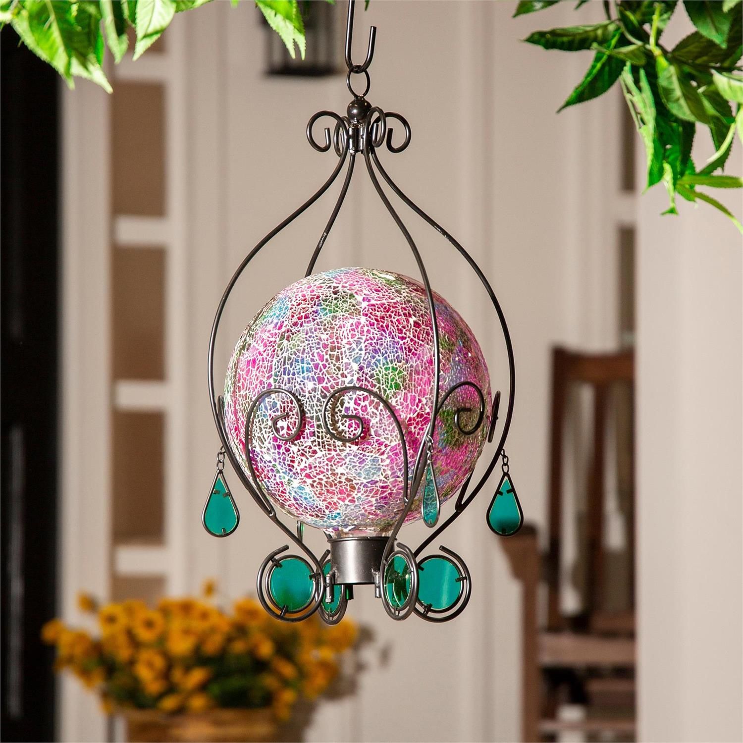 Hanging Cazing Ball Holder With Glass Tear Drops