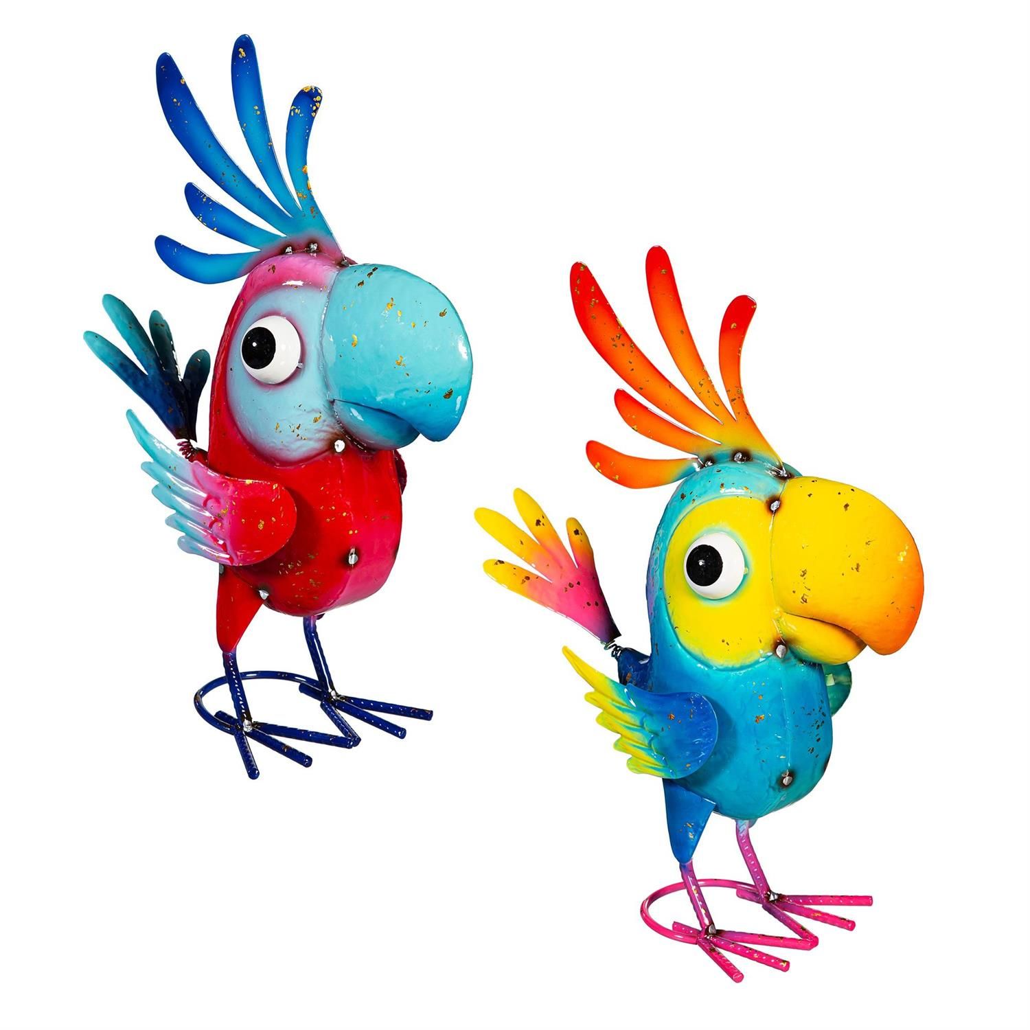 Garden Statue - 14" - Metal Bright &amp; Colorful Cockatoo