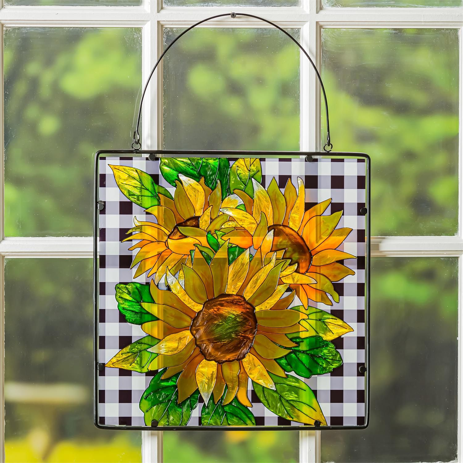 Stained Glass Wall Art - Sunflower Buffalo Check