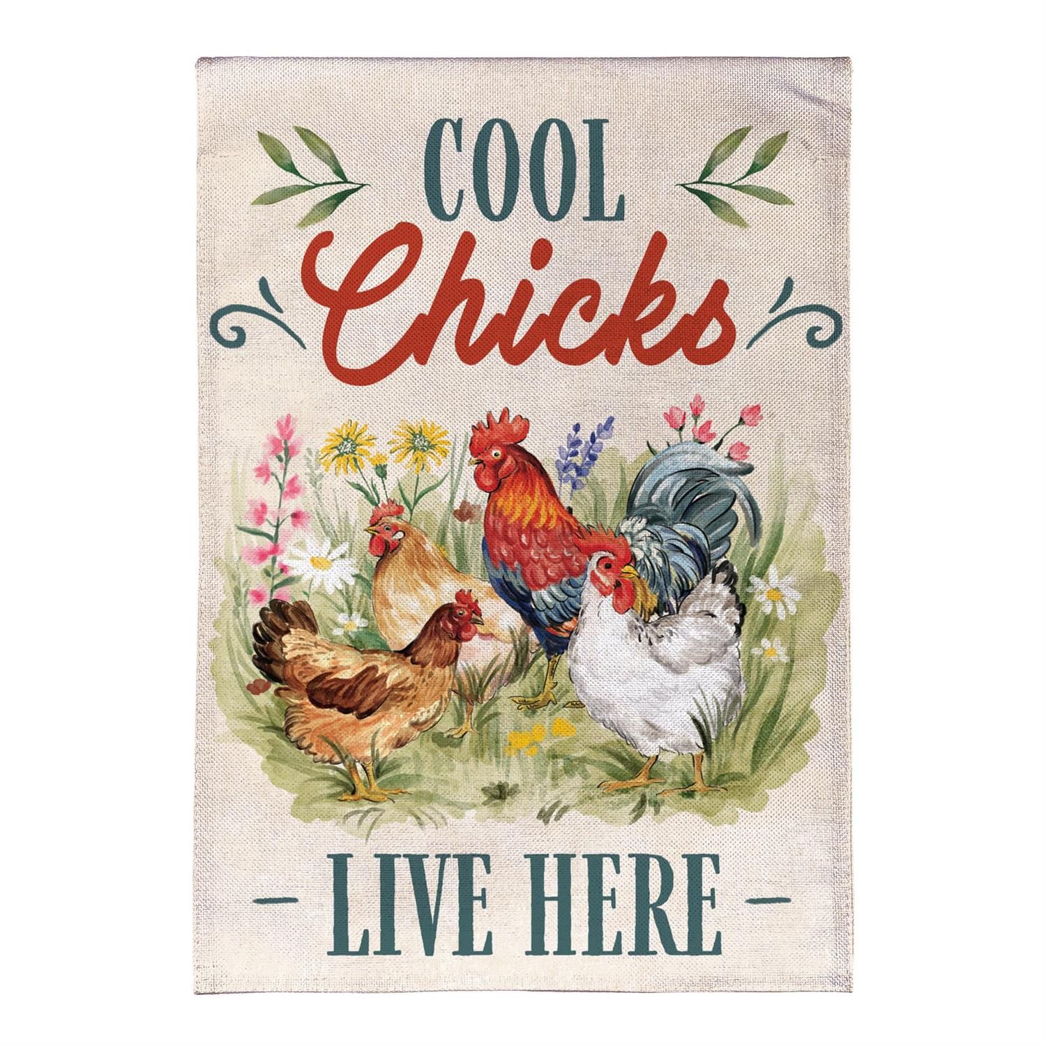 Garden Flag - Burlap - Cool Chicks