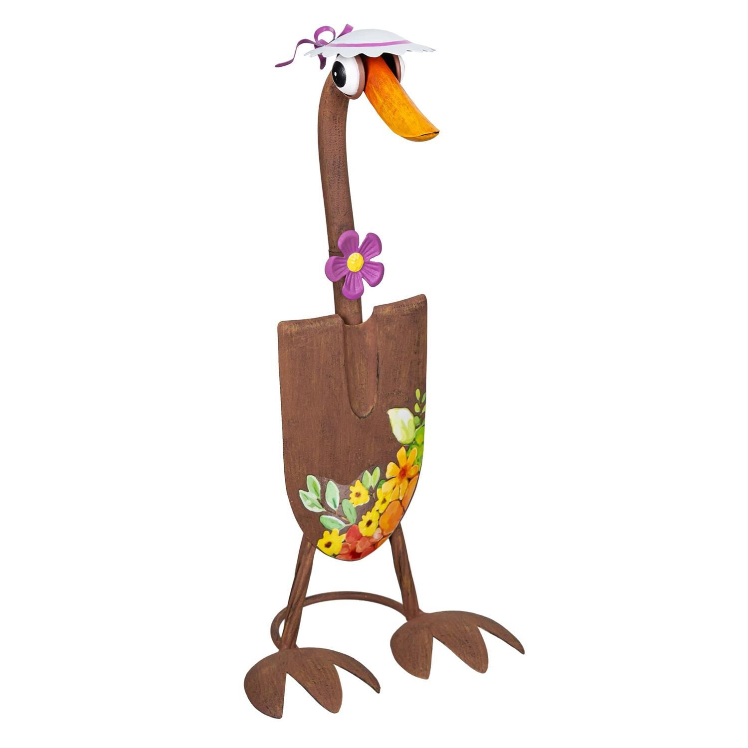 Garden Statue - 16" - Charming Shovel Goose w/White Hat