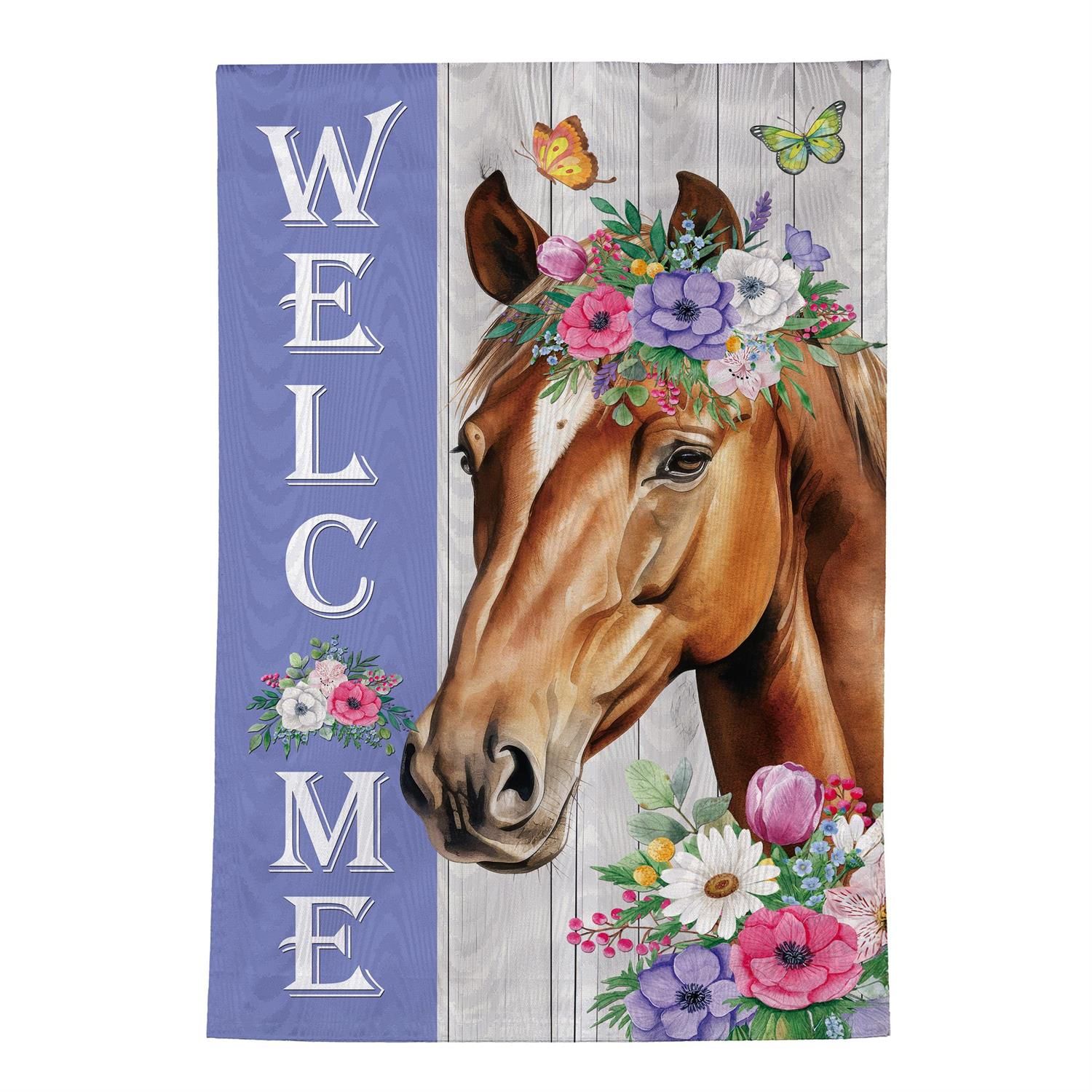 Garden Flag - Moire - Floral Horse Welcome