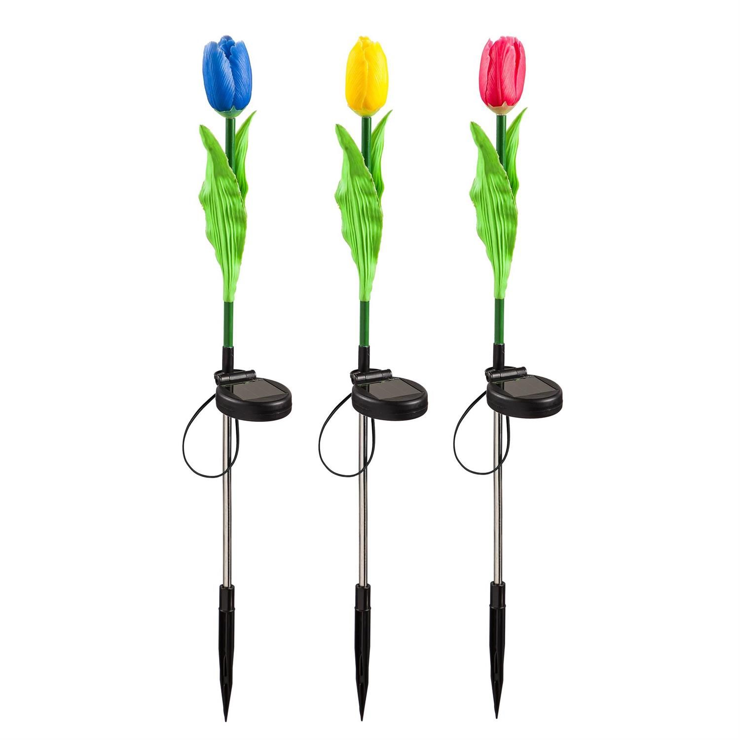 Solar Garden Stake - Floral - 3 Ast