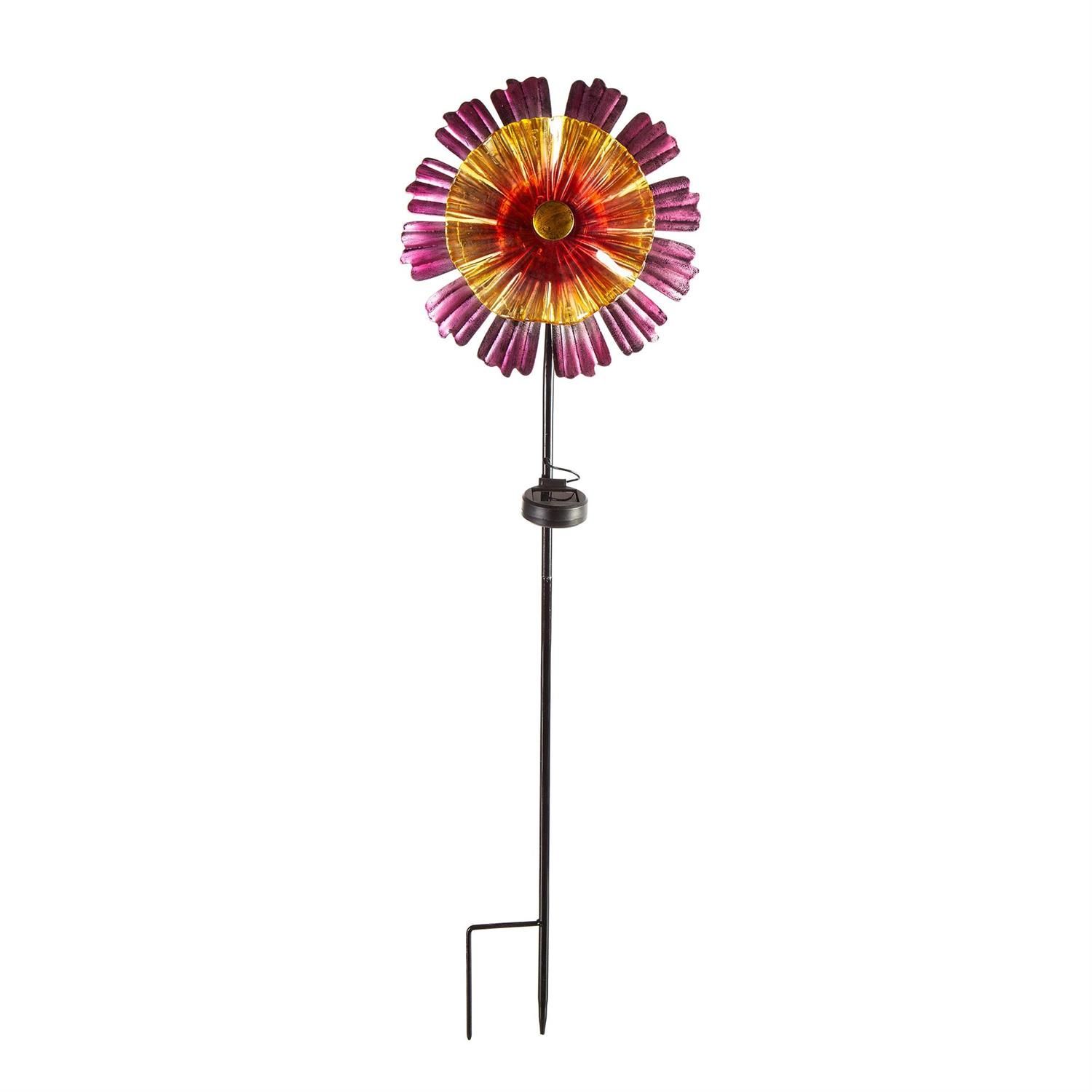 Solar Garden Stake - 36" - Purple Metal Petals Floral