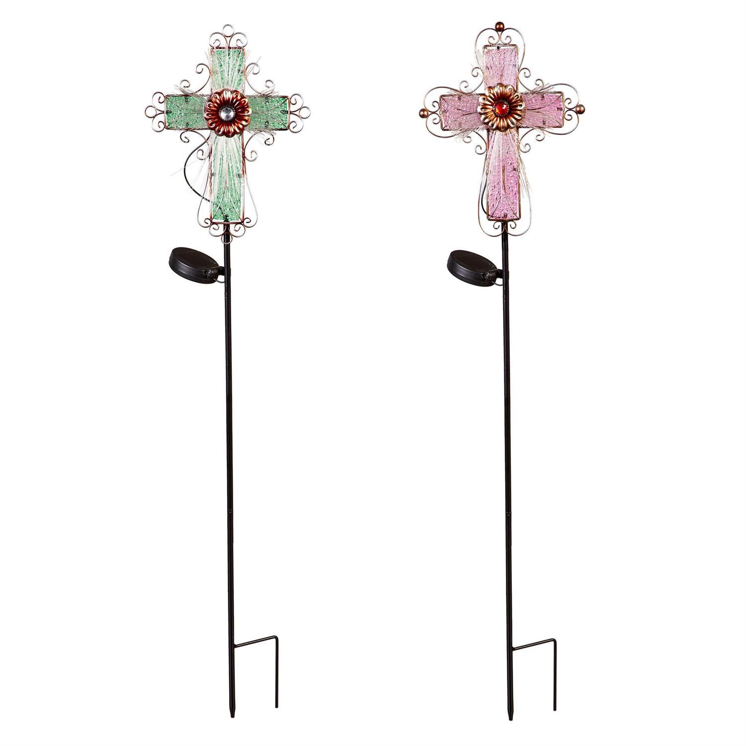 Solar Garden Stake - 36" - Fiber Optic Memorial Cross