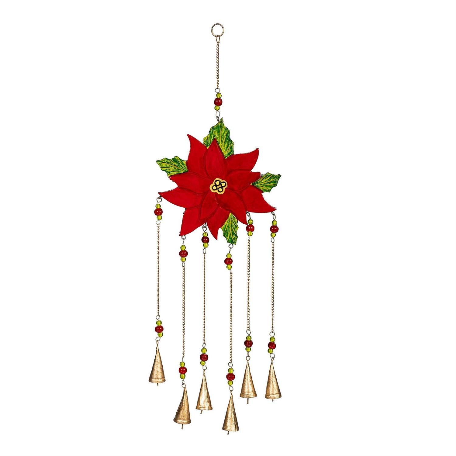 Wind Chime - Holiday Poinsettia - Red/Gold