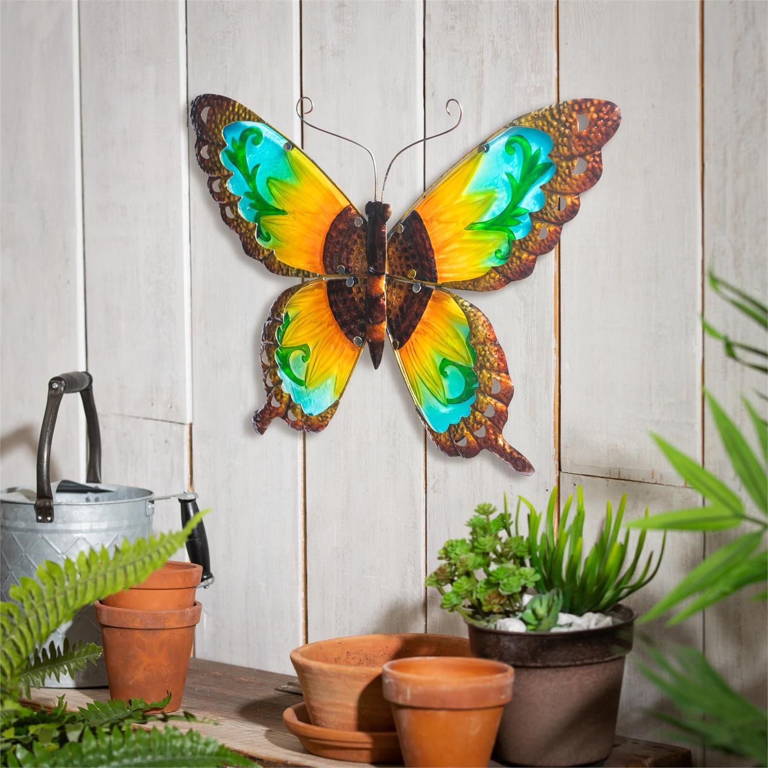 Wall Decor - Glass And Metal - Multi Color Butterfly