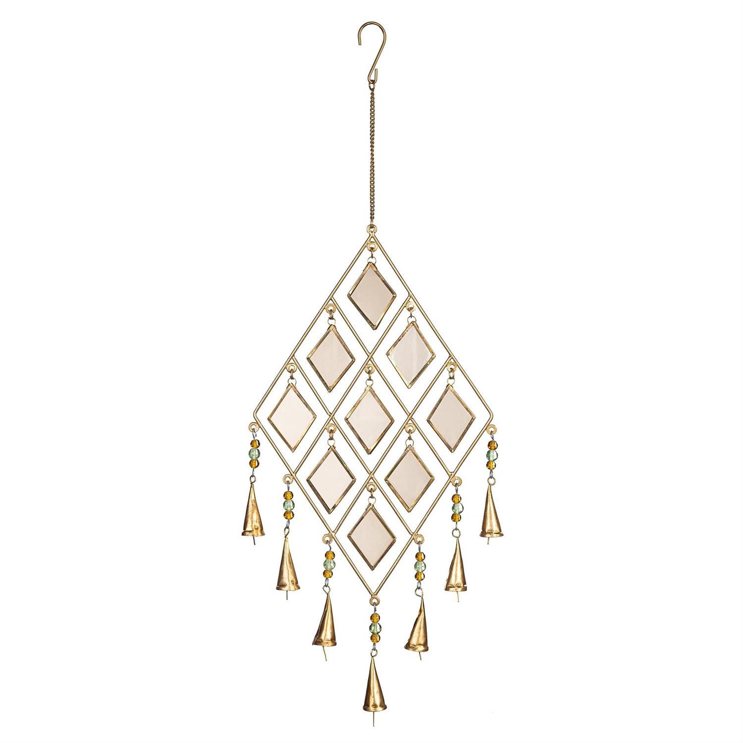 Wind Chime - Metal &amp; Glass - Mirrored Diamonds