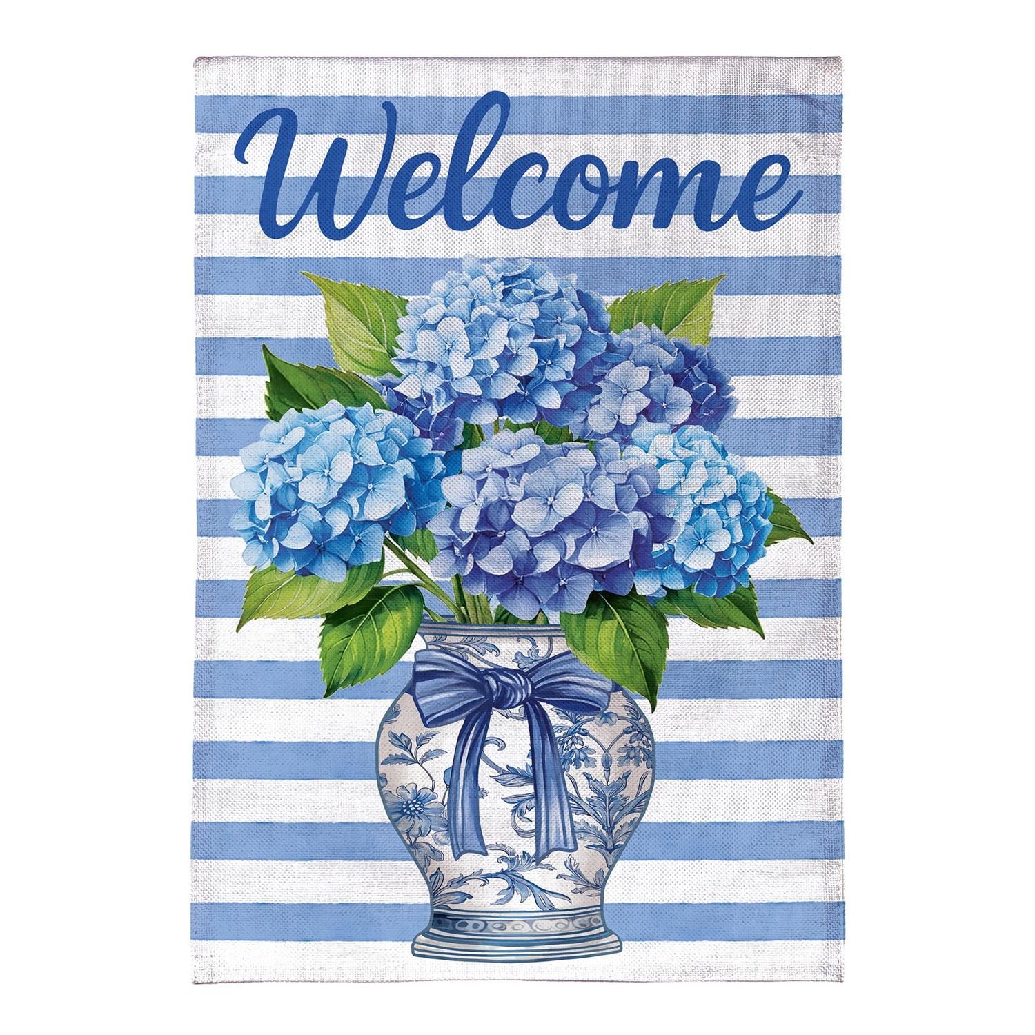 Garden Flag - Burlap - Hydrangea Vase
