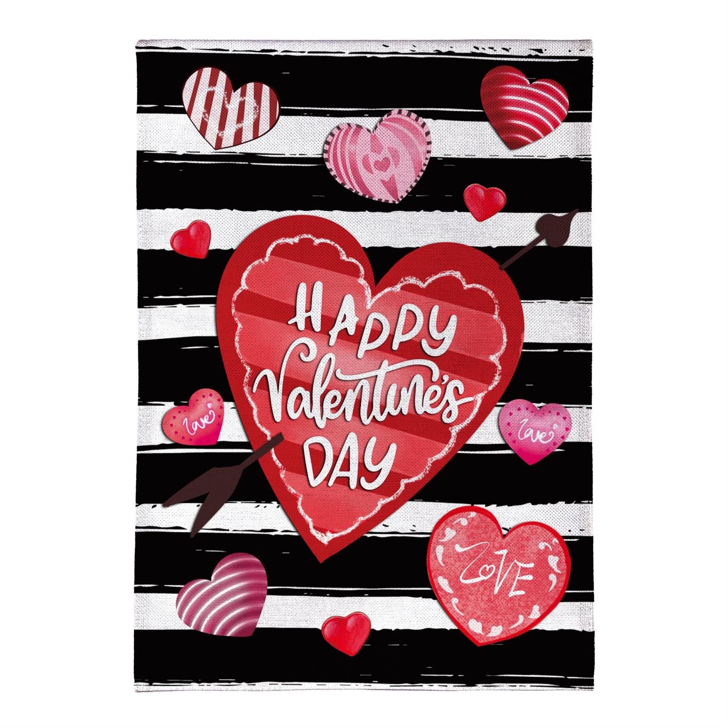 Garden Flag - Burlap - Striped Hearts