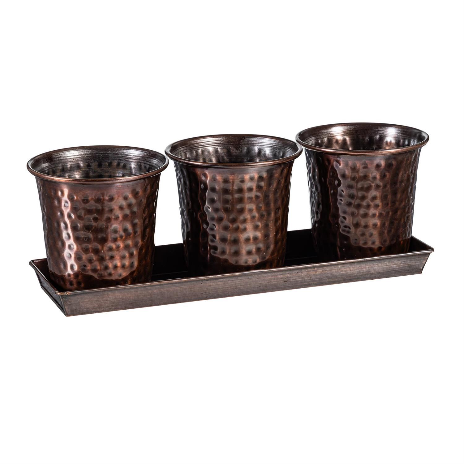 Planters w/ Tray - Hammered - Copper - Set Of 4