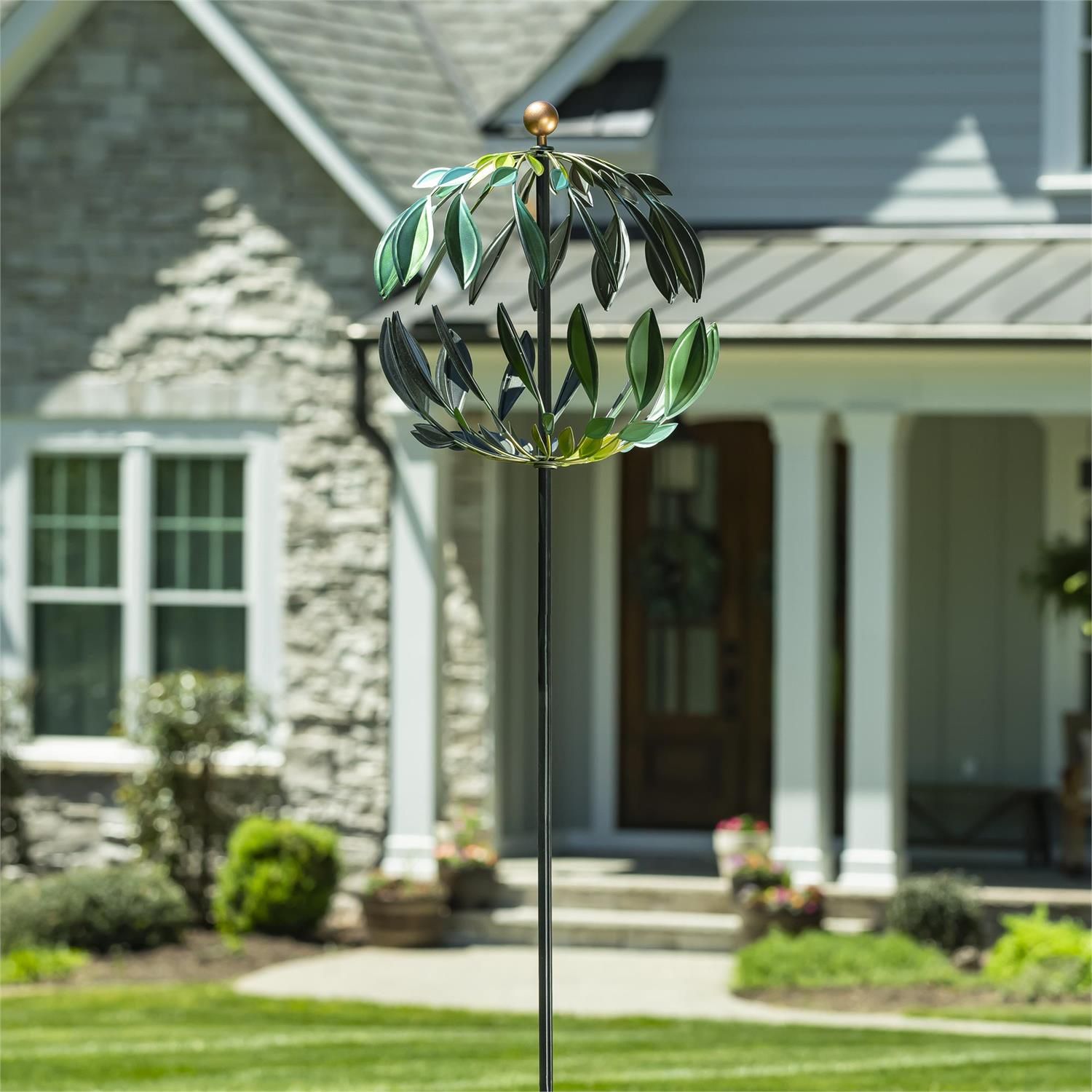 Wind Spinner - 74" - Blue &amp; Green Leaves