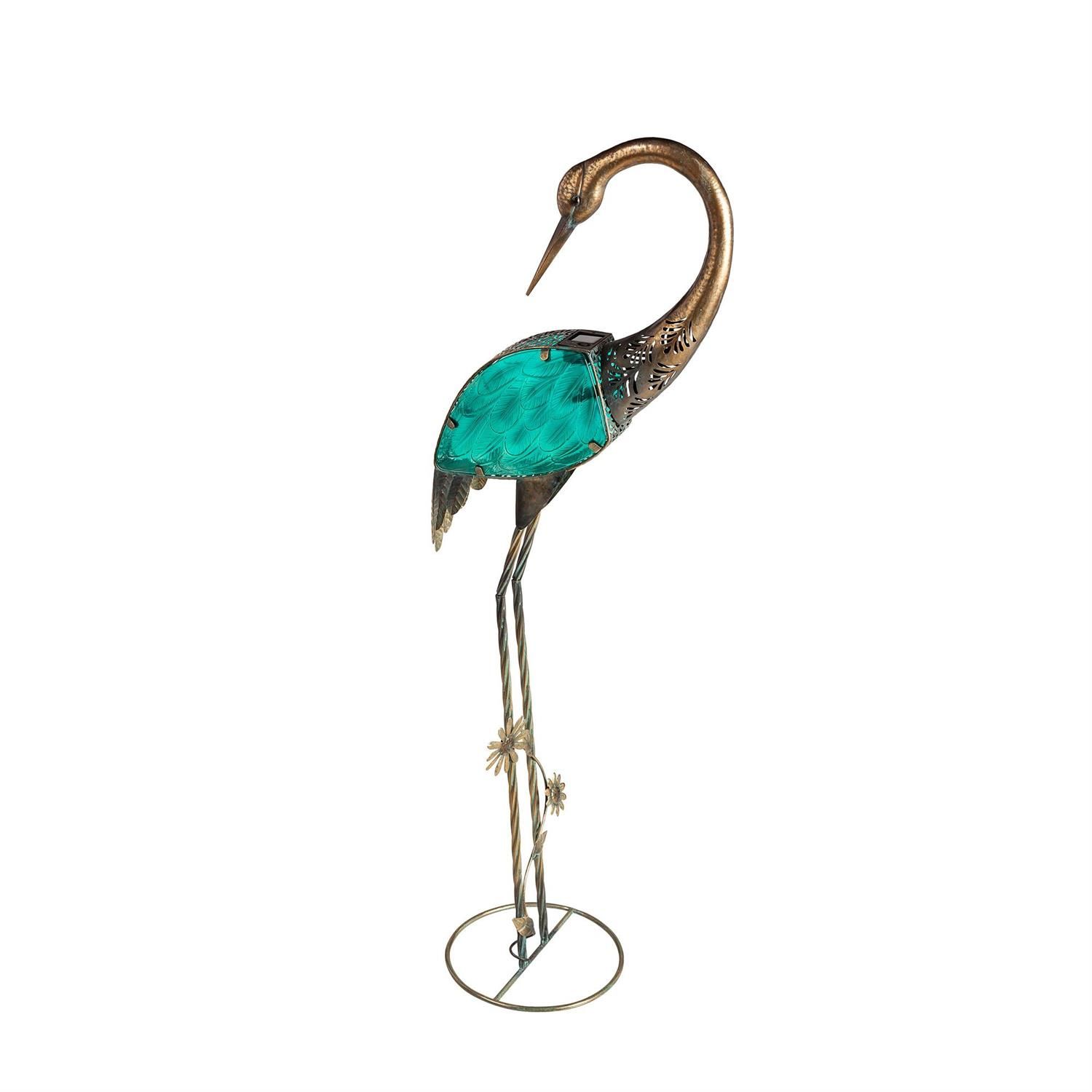 Solar Metal And Glass Statue - Heron