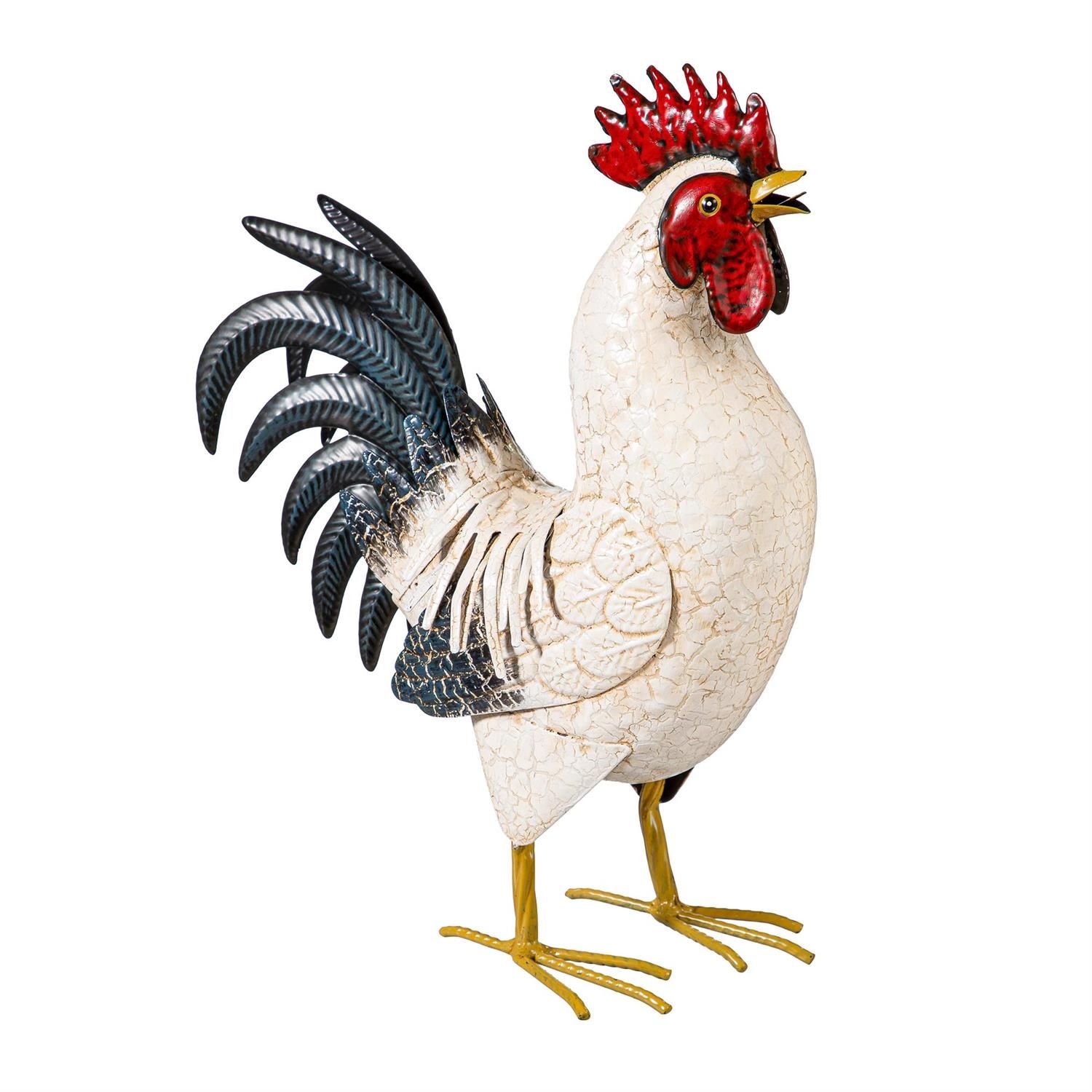 Garden Statue - 14" - Rooster w/ Light Feathers