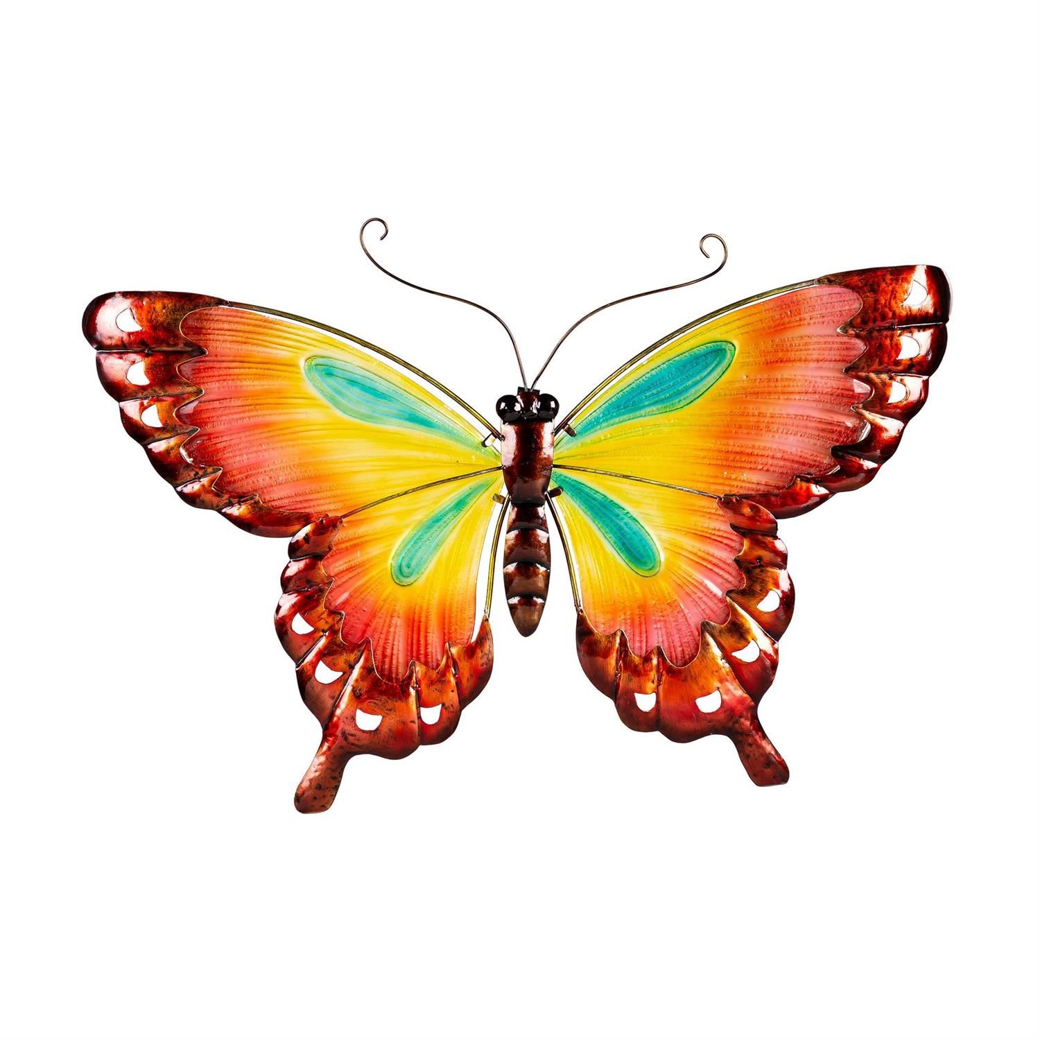 Wall Decor - Glass And Metal - Orange Butterfly
