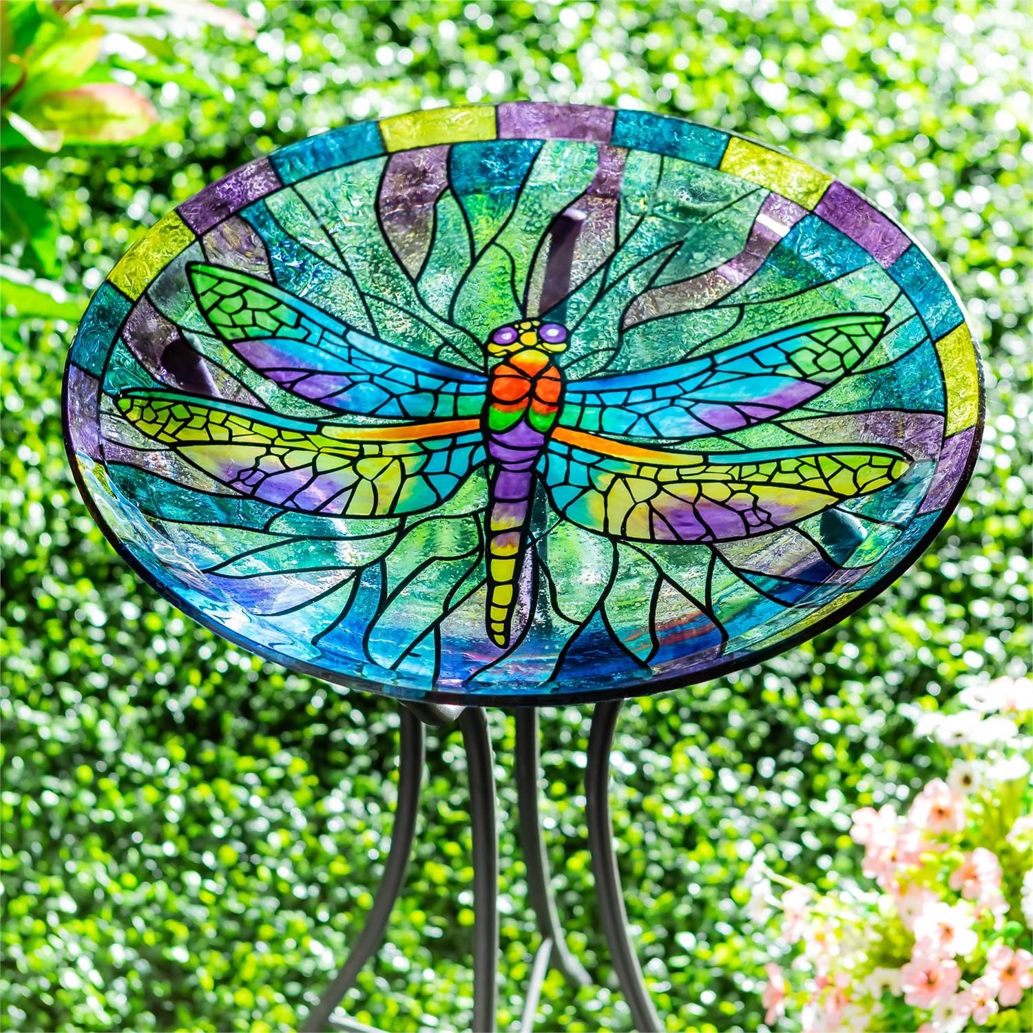 Bird Bath - Stained Glass Dragonfly - 18"
