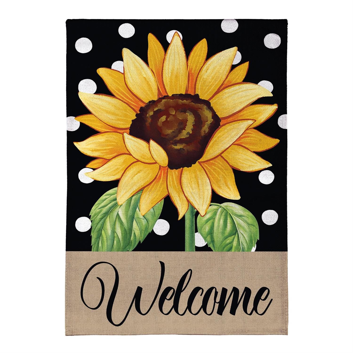 Garden Flag - Burlap - Polka Dot Sunflower