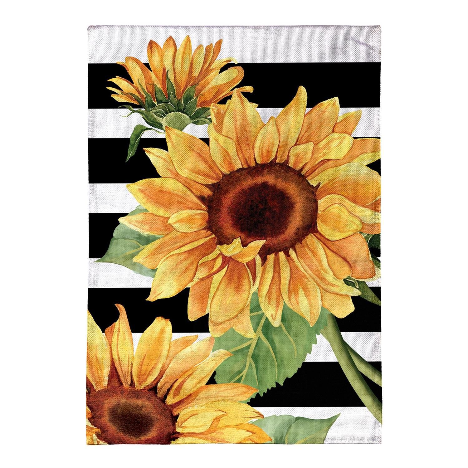 Garden Flag - Burlap - Striped Sunflowers