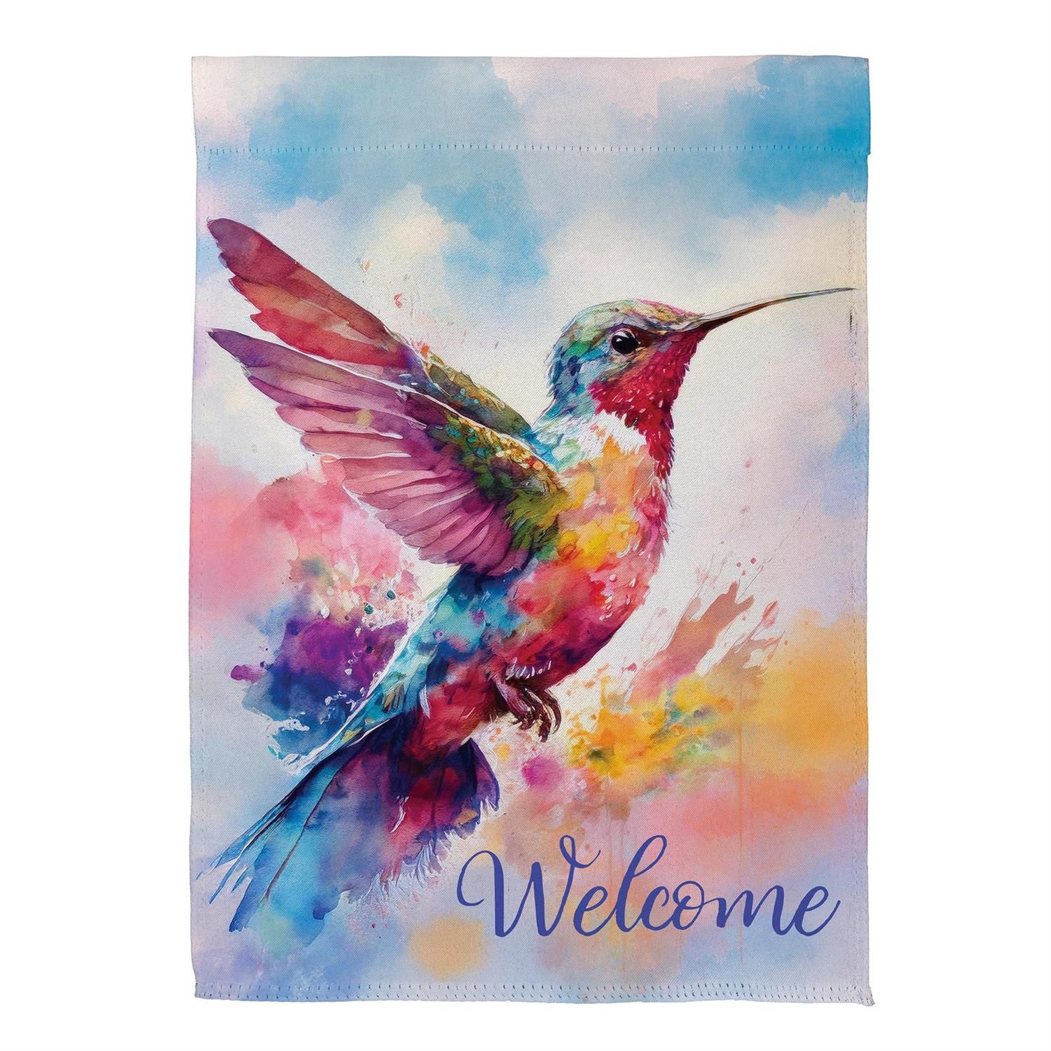 House Flag - Suede - Watercolor Hummingbird