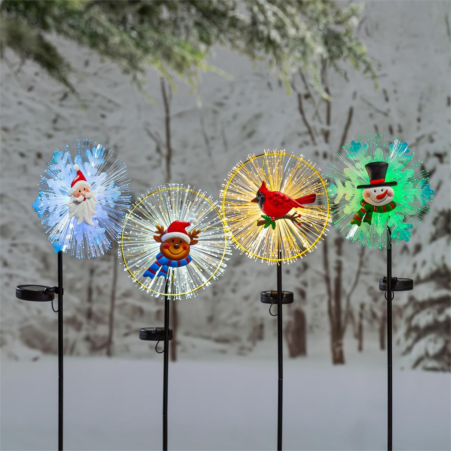 Solar Garden Stake - 32" - Christmas Icon - 4 Styles - Fiber Optic - Sold Individually