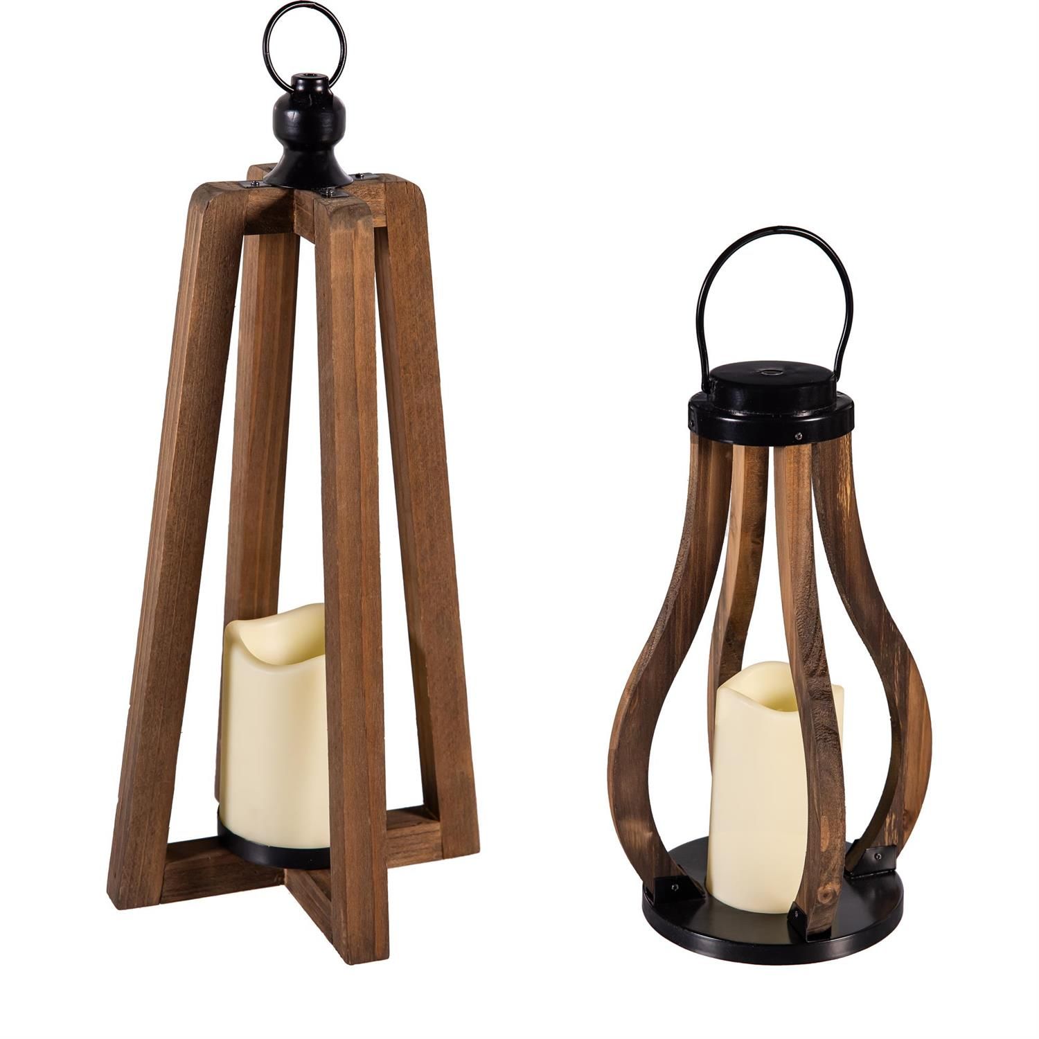 Lantern w/ Candle Wooden - 2 Styles - Sold Individually