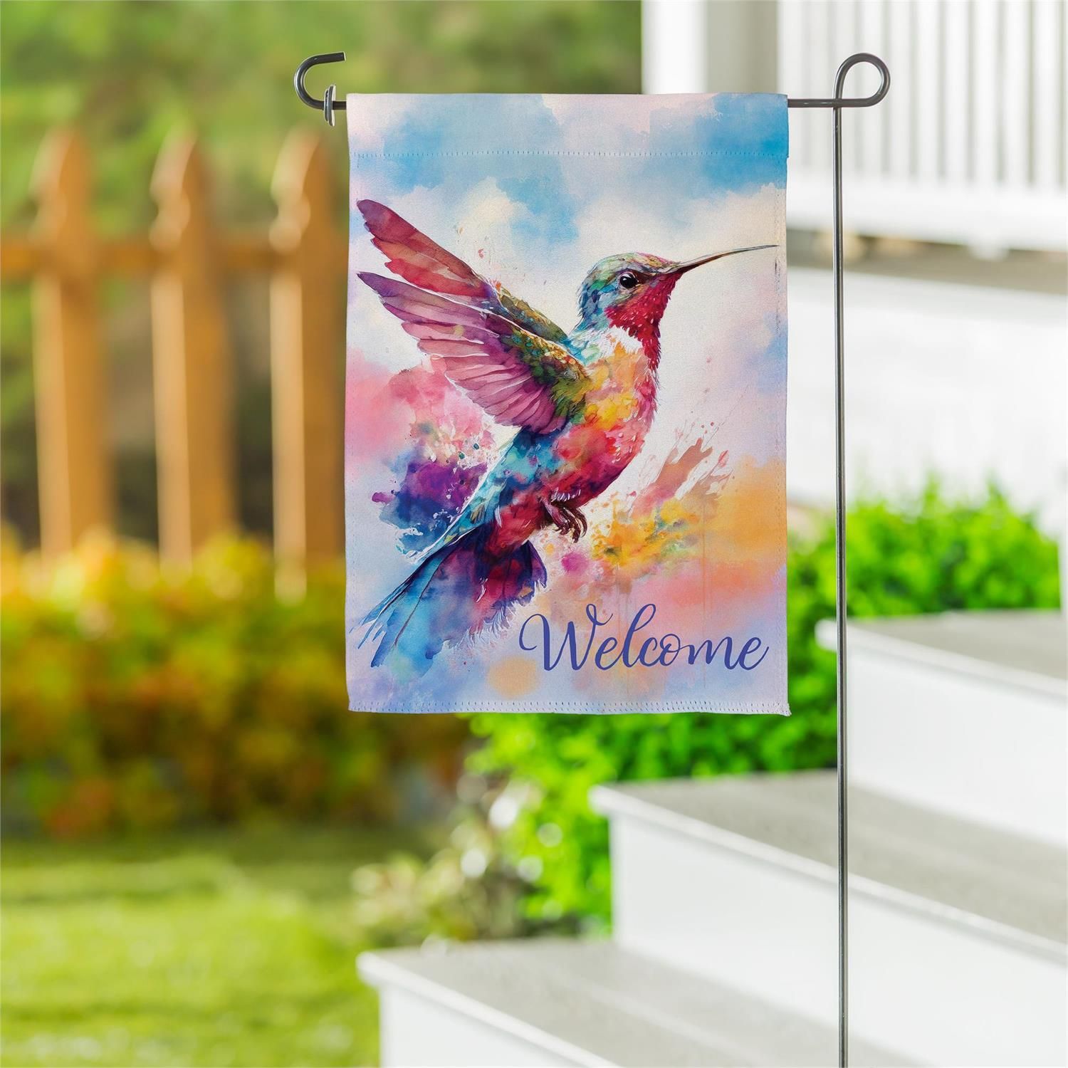 Garden Flag - Suede - Watercolor Hummingbird
