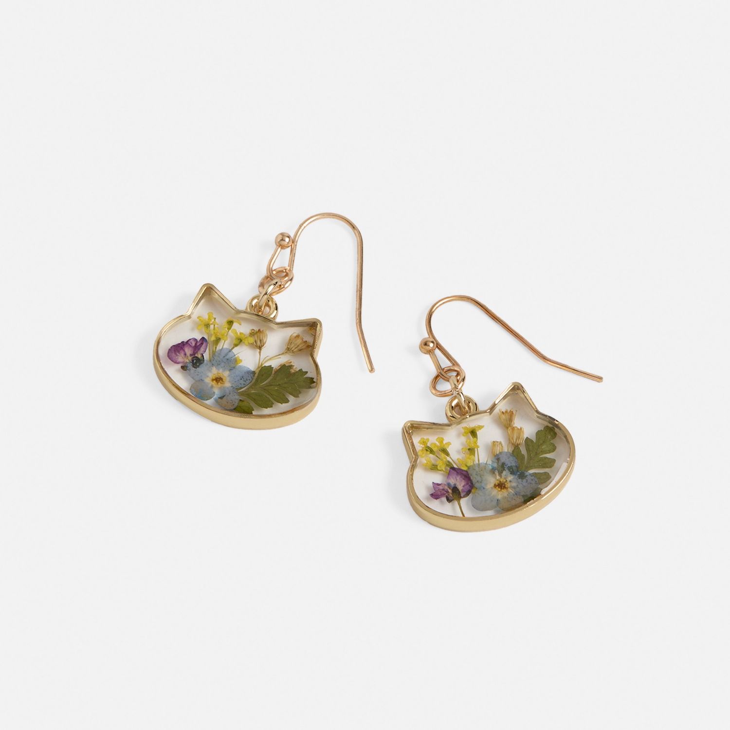 Pressed Flower Earrings, Style: Blue Cat
