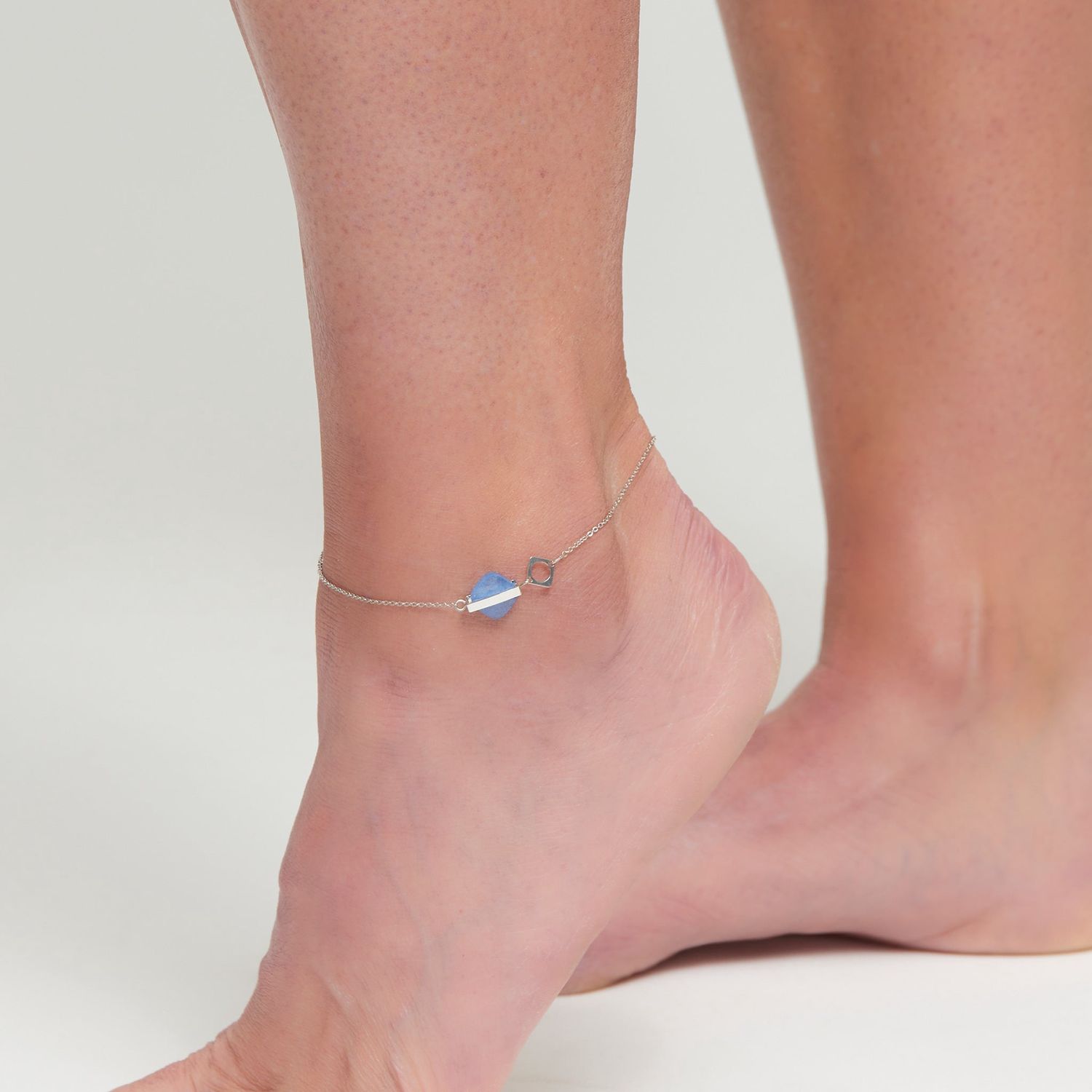 Square Gen Stone Anklet, Color: Dark Blue