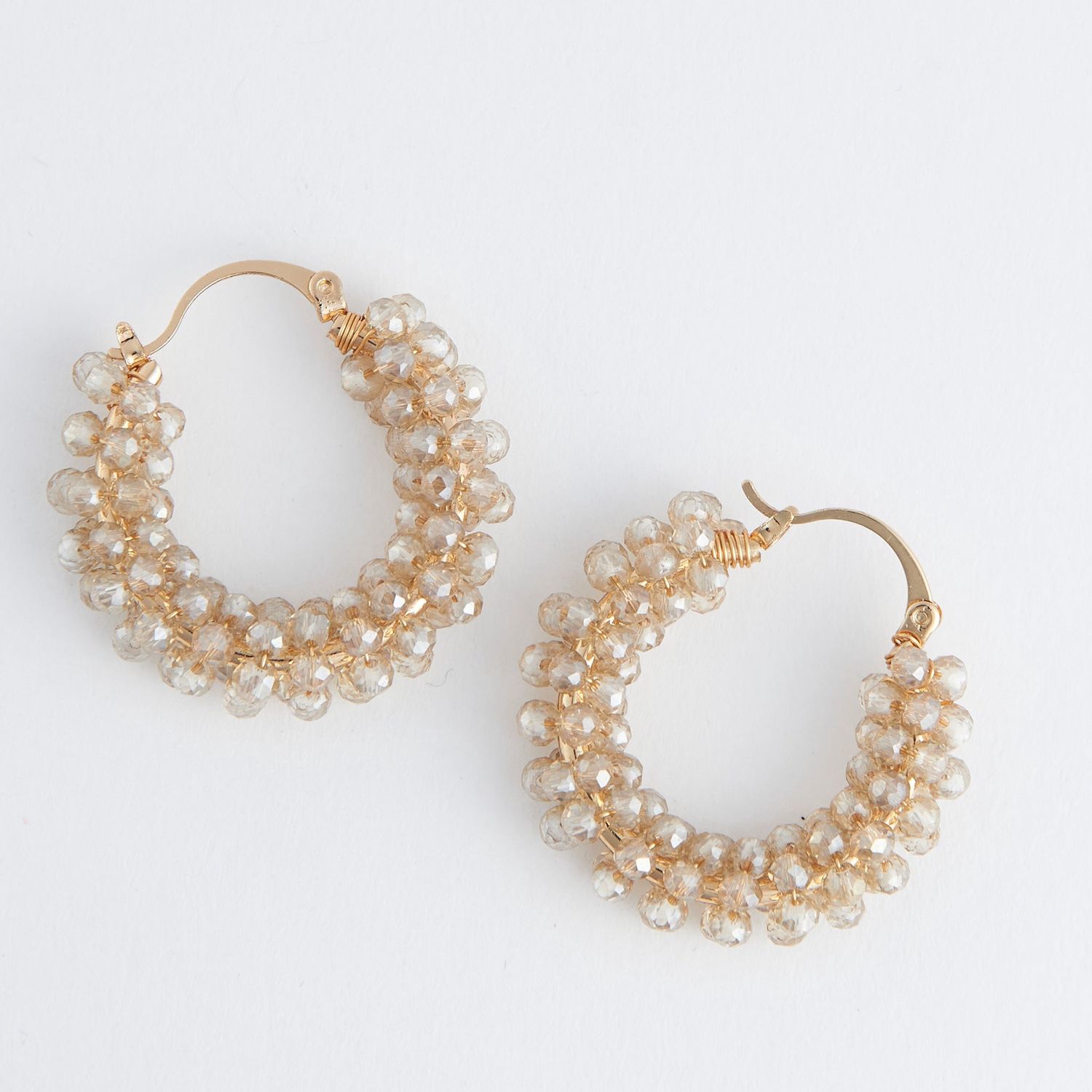 Caden Wrapped Beaded Hoop Earrings, Color: Gold