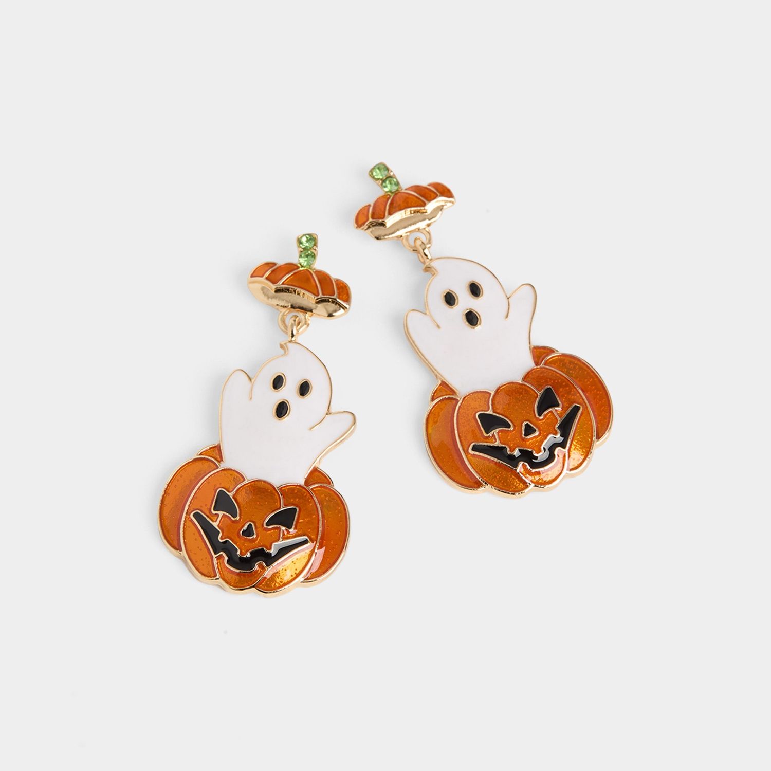 Pumpkin Ghost Earrings - Orange