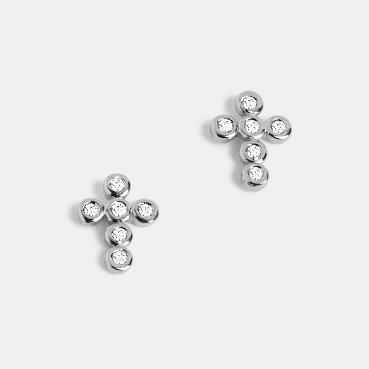 Whispers - Bedazzled Cross Stud Earrings - Silver
