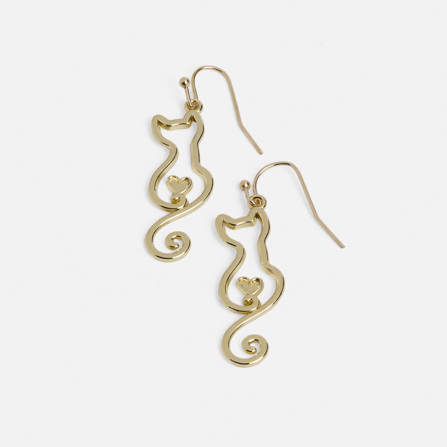 Whispers - Cat Love Outline Dangle Earrings - Gold