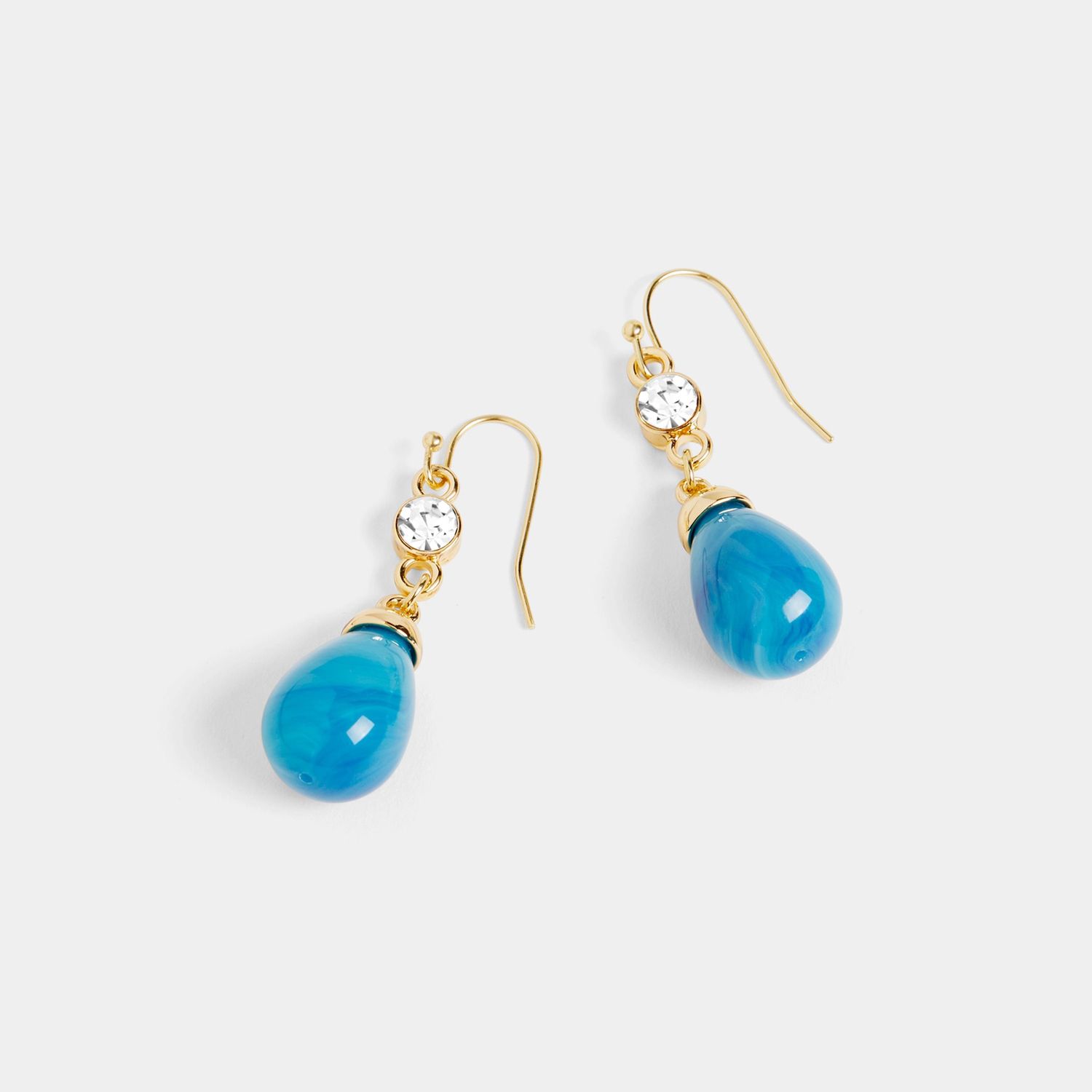 Whispers - Clear Stone Teardrop Bead Dangle Earrings - Ocean