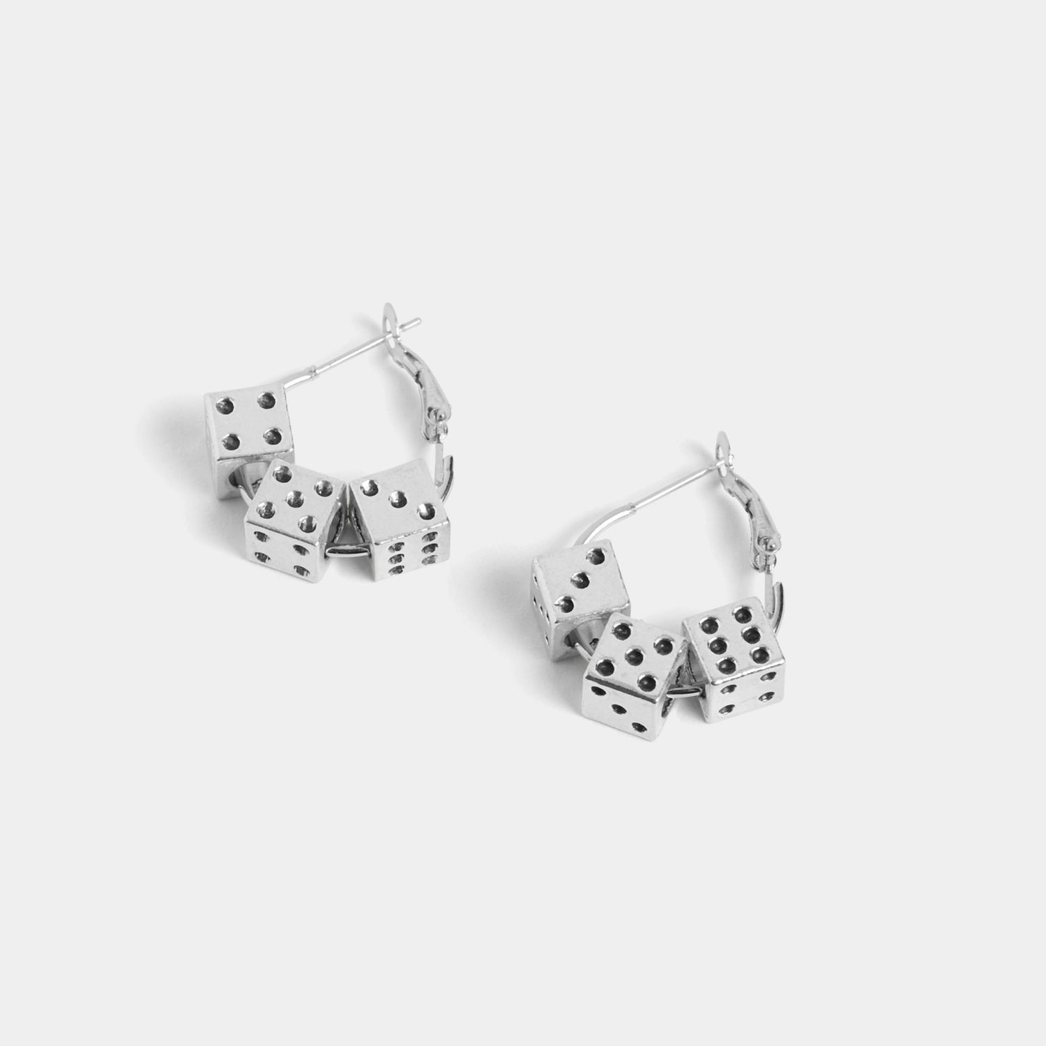 Whispers - Lucky Dice Hoop Earrings - Silver